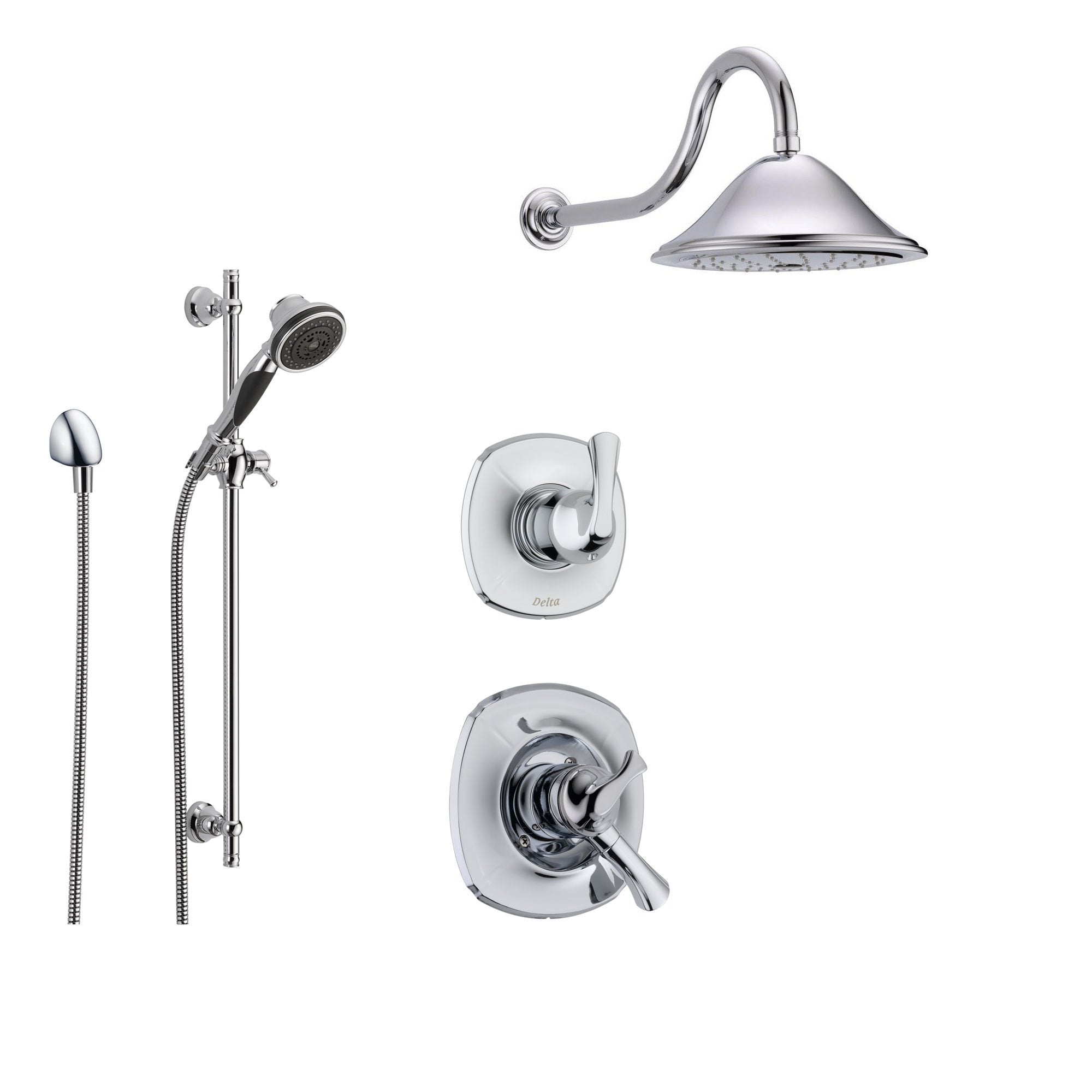 Delta Addison Chrome Shower System - Dual Control Shower Handle, 3-Setting Diverter, Large Rain Showerhead & Handheld Shower (SS179281) - Perfect for Modern Bathroom Renovations & Spa-Like Showers