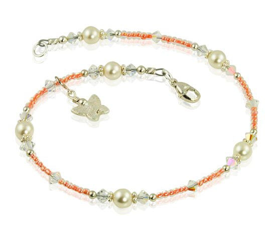Libre Tangerine Butterfly Crystal Beaded Anklet - Elegant Adjustable Ankle Bracelet for Women, Boho Summer Beach Jewelry Gift | Perfect for Weddings, Vacations & Festival Outfits