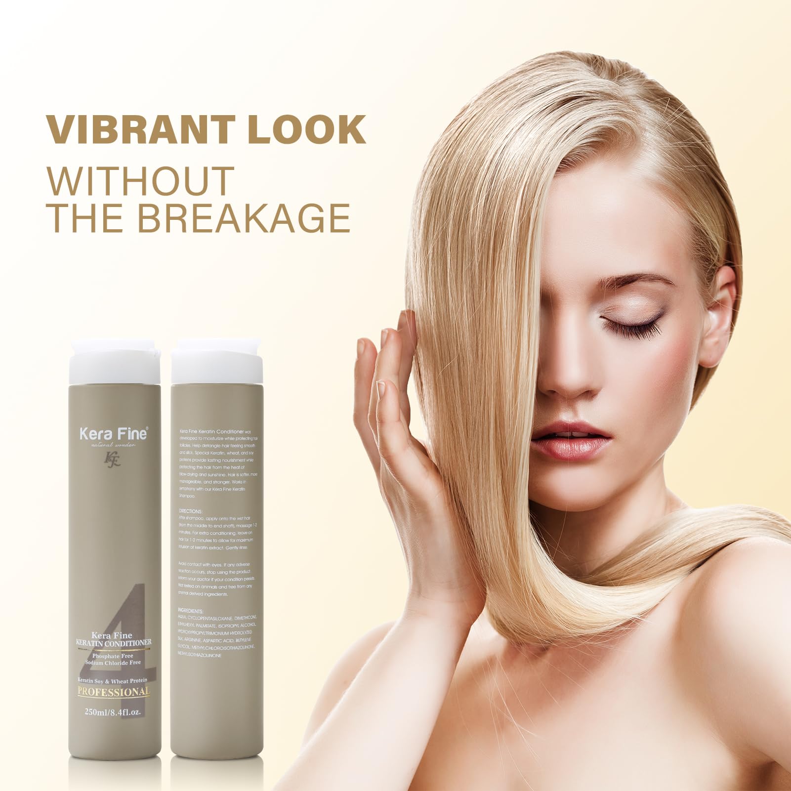 KERA FINE Sulfate-Free Shampoo & Conditioner Combo Pack (250ml+250ml) - Paraben & Phosphate Free, No Sodium Chloride - Ultra Shine Hydrating Hair Care with Keratin, Soy & Wheat Protein - Perfect for Damaged, Dry & Frizzy Hair at Home or Salon