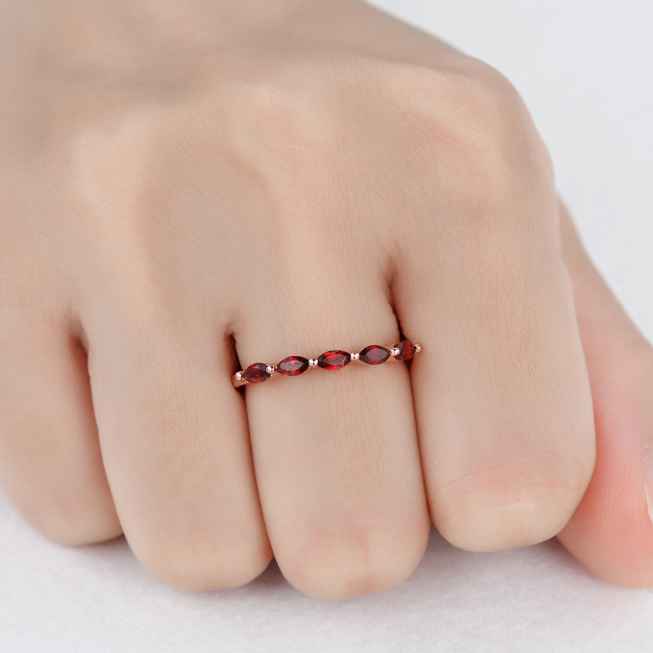 Marquise Shaped Garnet Wedding Band Rose Gold Engagement Ring - Matching Stacking Band for Women | Perfect for Bridal Sets, Anniversary Gifts & Everyday Elegance