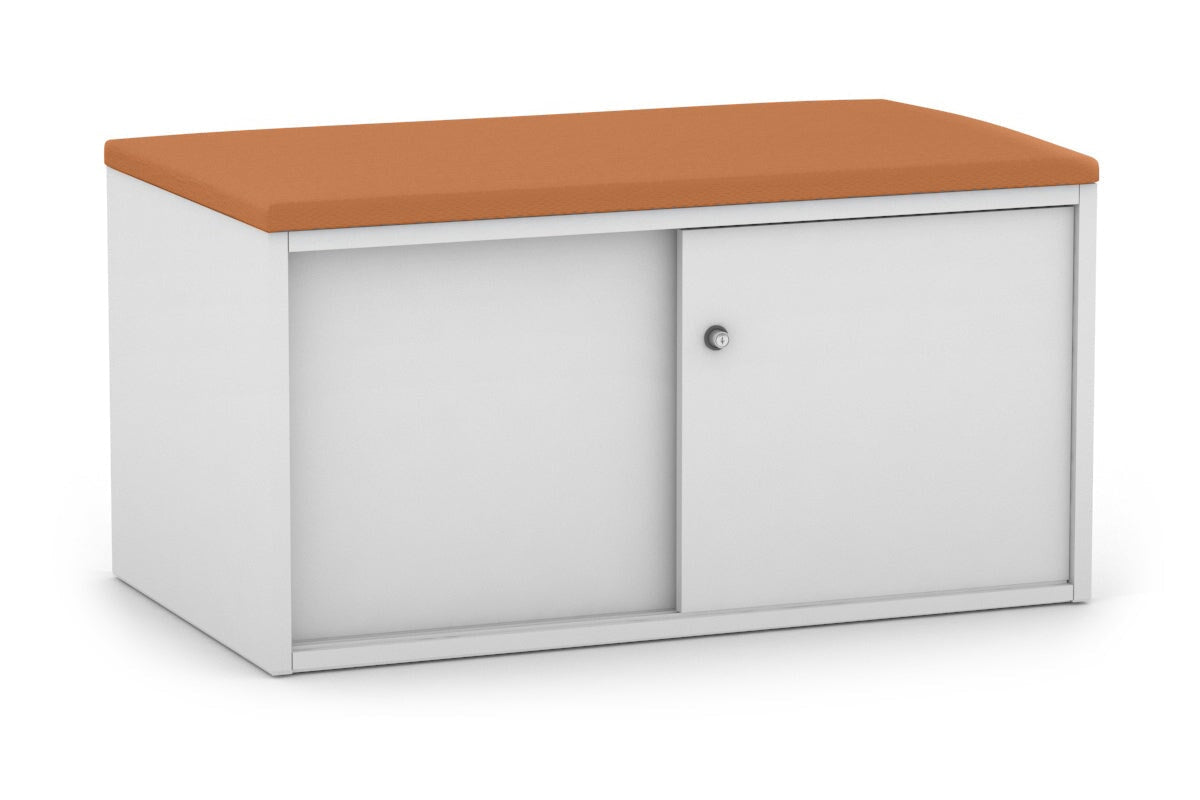 Low Profile 2-Door Sliding Credenza with Top Cushion - Modern TV Stand for Living Room, Bedroom Storage Cabinet with Smooth Gliding Doors
