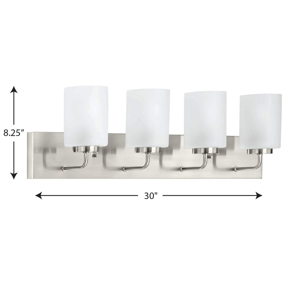 Progress Lighting Merry Collection 4-Light Brushed Nickel Bathroom Vanity Light with Etched Glass Shades - Perfect for Modern and Transitional Bathroom Decor