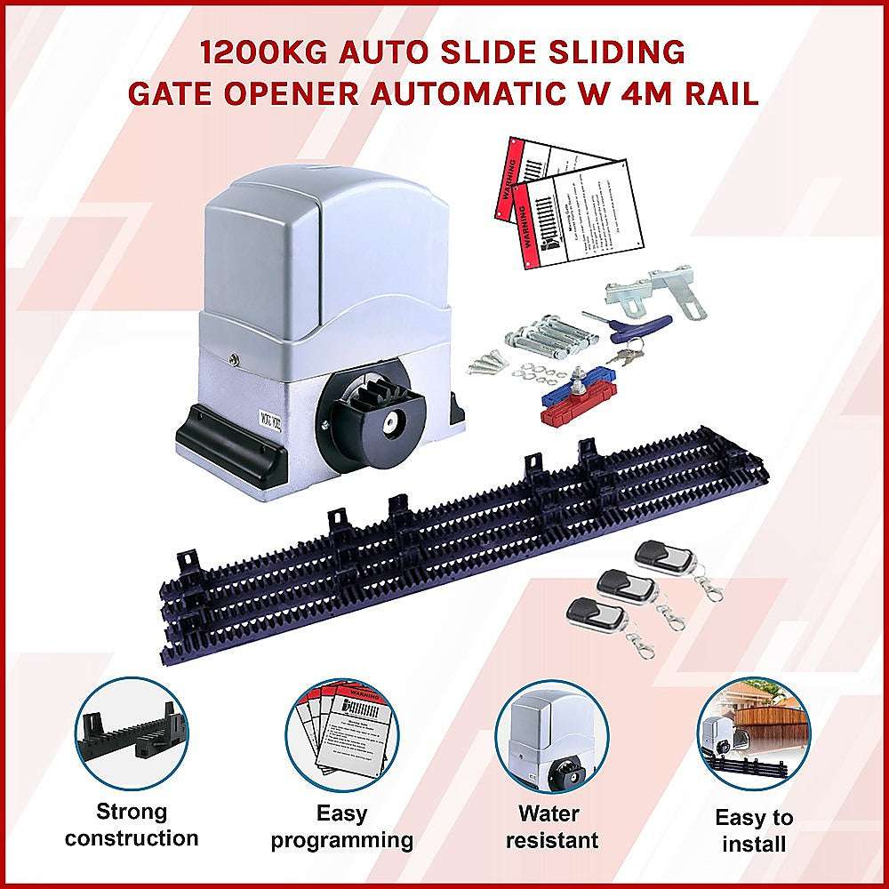 1200KG Heavy Duty Automatic Sliding Gate Opener with 4m Rail - Commercial & Residential Driveway Security System for Homes, Warehouses, and Industrial Properties