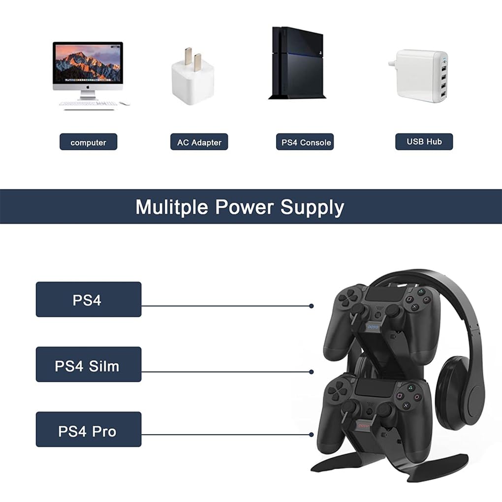 PS4 Controller Charger Stand with Fast USB Charging Dock & LED Indicators - Compatible with PlayStation 4, PS4 Slim, PS4 Pro Controllers - Perfect for Gaming Setups and Multiplayer Sessions