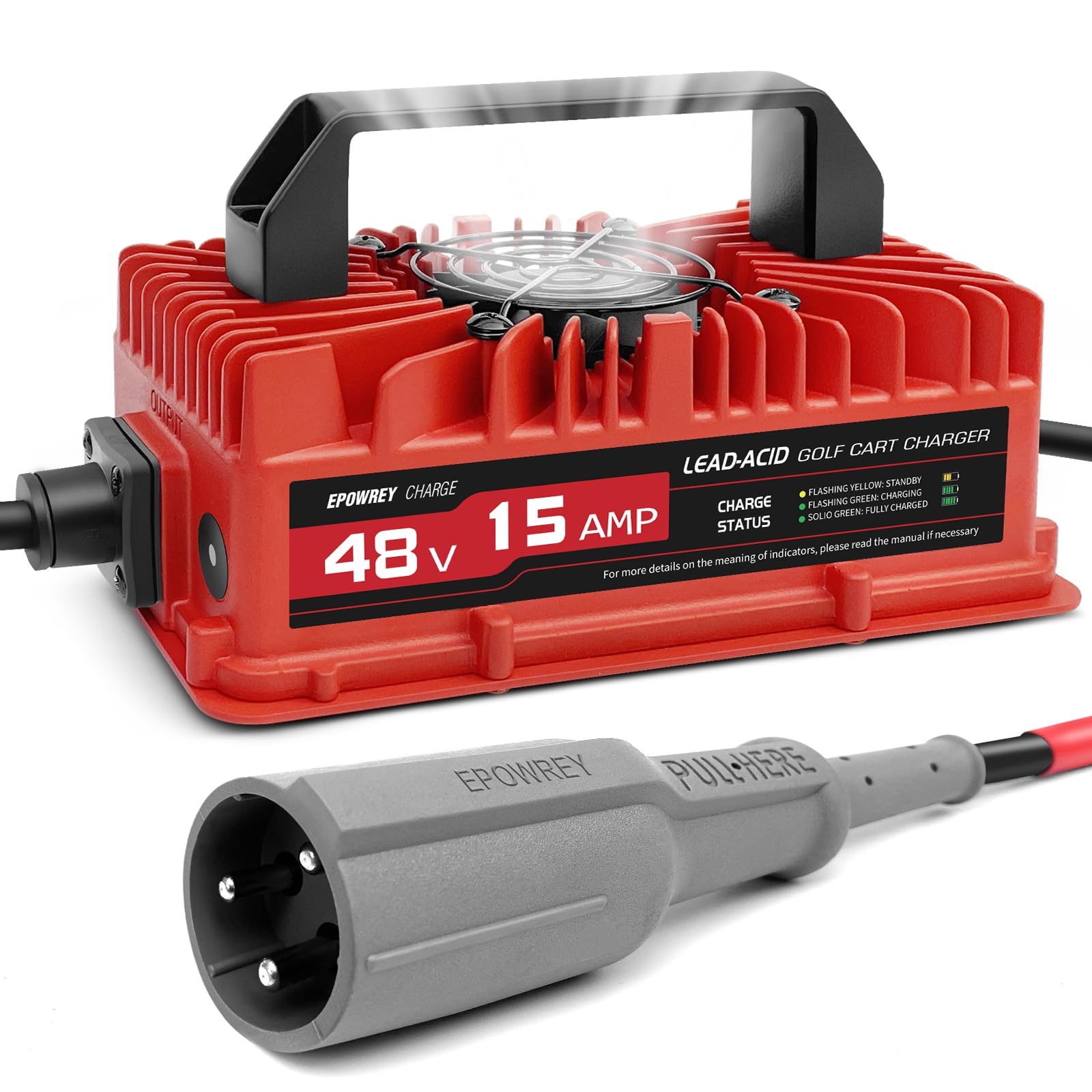 48V 15A Golf Cart Battery Charger for Club Car with 3-Pin Round Plug - Compatible with Lead Acid Batteries | Perfect for Golf Carts, Utility Vehicles & Electric Scooters