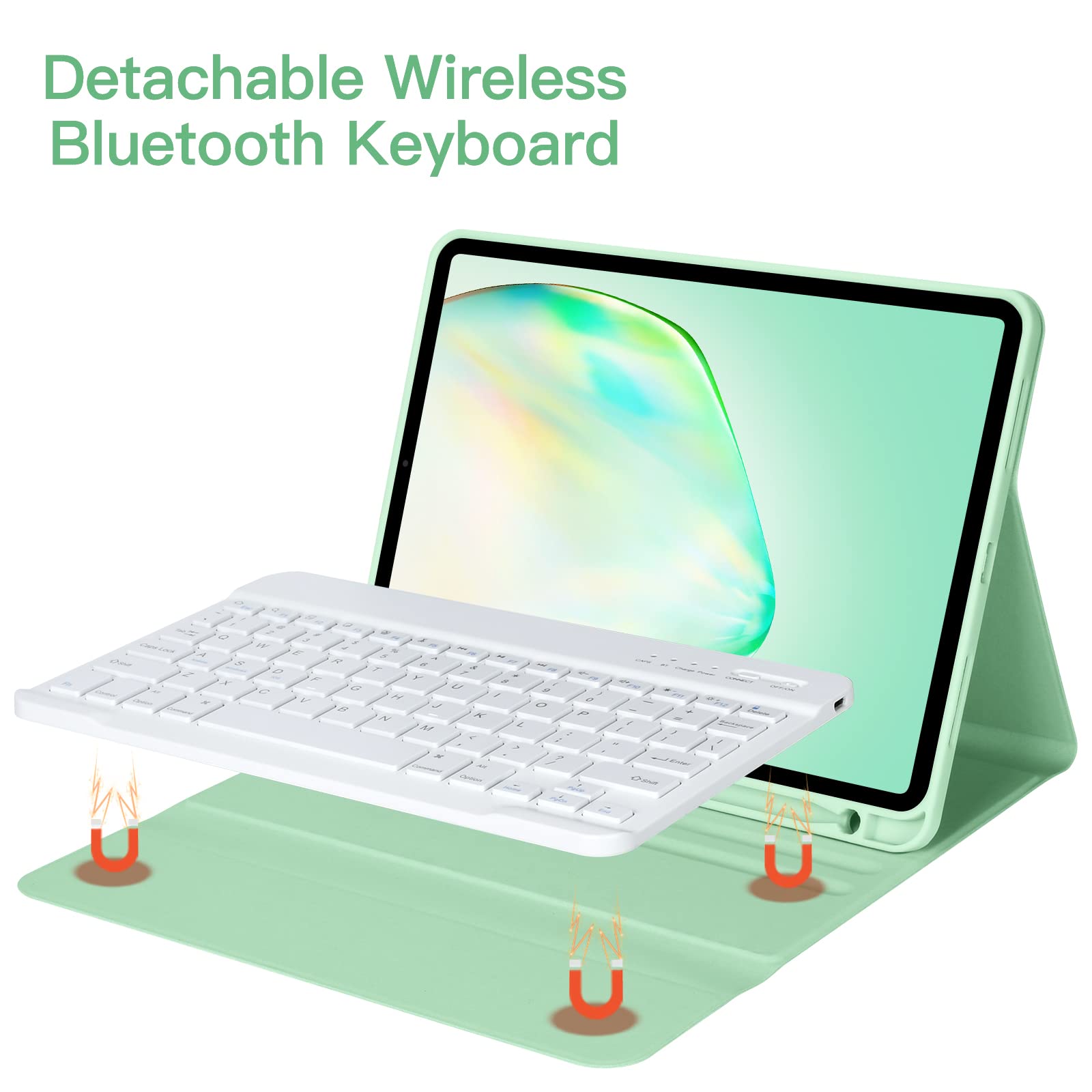 BQSS Wireless Keyboard Case for iPad Air 11 Inch (M2) 2024 & iPad Air 10.9 Inch 5th/4th Gen 2022 - Detachable Protective Cover with Pencil Holder for iPad Air 4th 2020 & iPad Pro 1st Gen - Green | Perfect for Work, Study & Travel