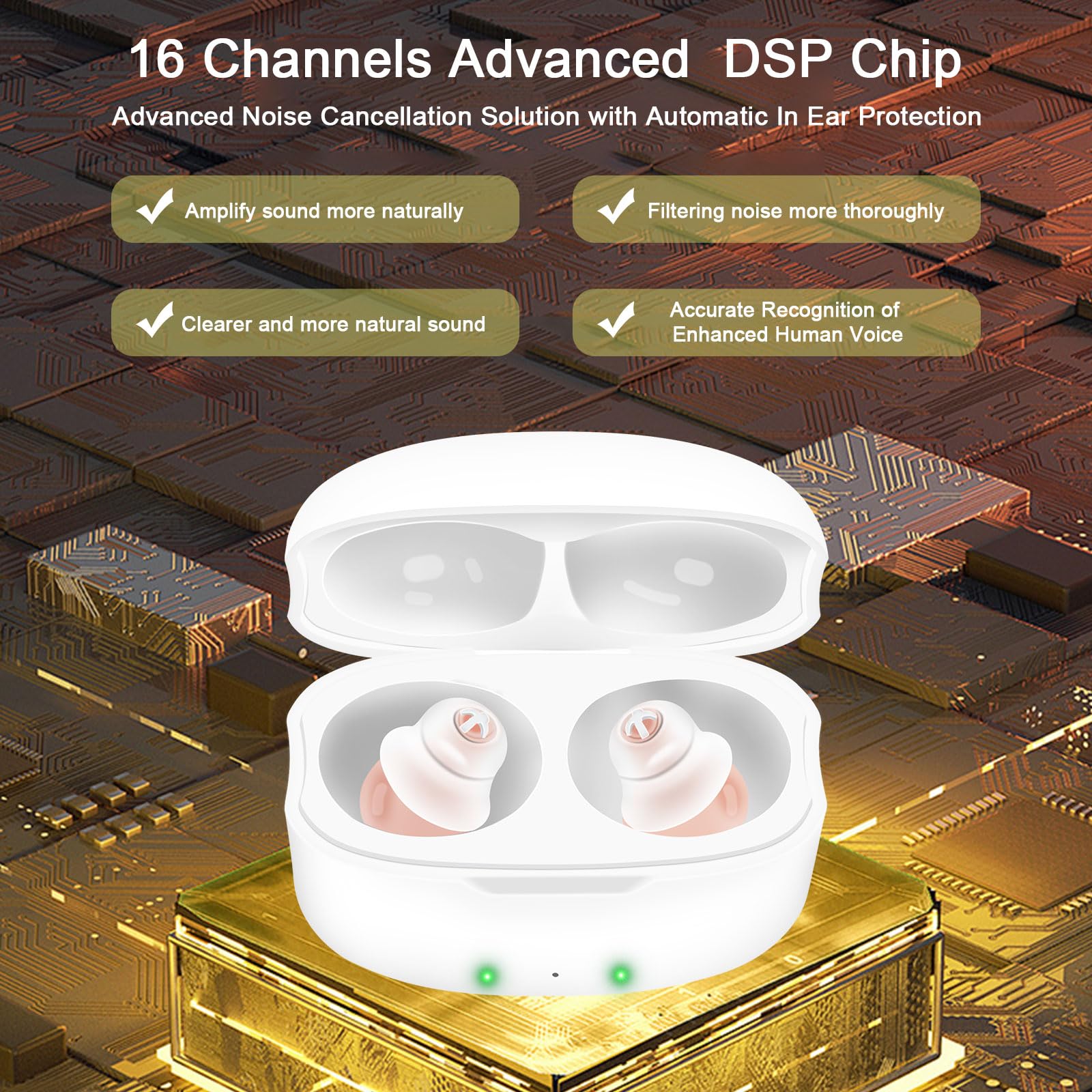 Rechargeable Digital Hearing Aids for Seniors - 16-Channel Sound Processing, Nearly Invisible OTC Hearing Amplifier with Premium Comfort Design (Skin Tone) | Ideal for Daily Use, Conversations & TV Watching