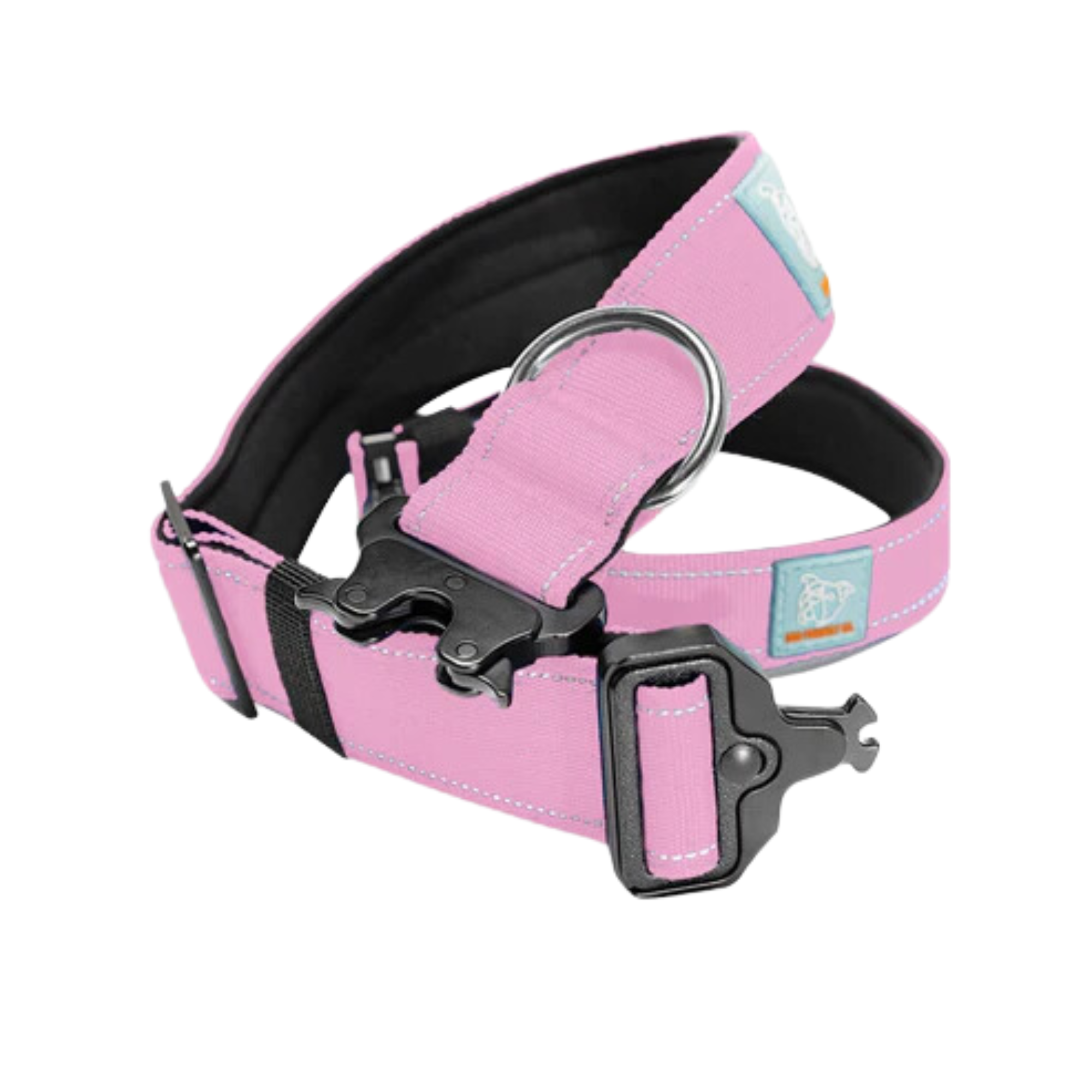 Tactical Dog Collar for Medium Large Dogs - Heavy Duty Nylon Pet Collar with Handle & D-Ring - Pink - Perfect for Outdoor Adventures, Hiking & Training