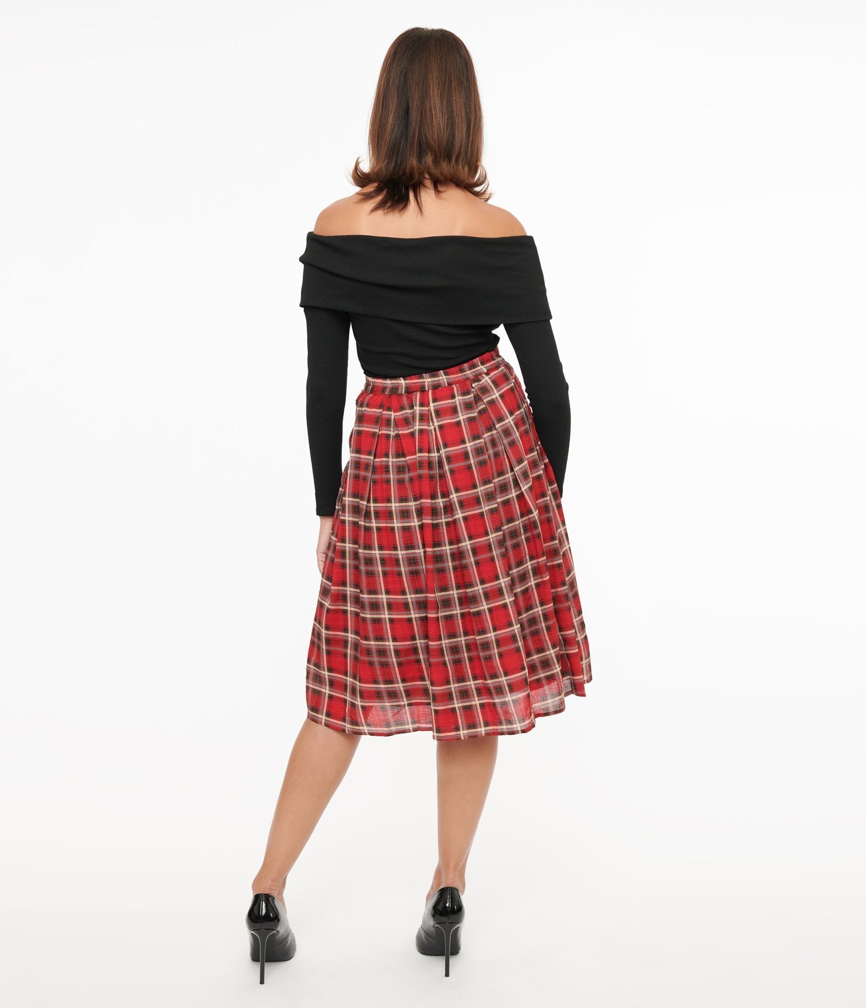 Stylish Red Plaid Fit & Flare Cotton Skirt for Women - Perfect for Casual Outings, Parties & Fall Fashion