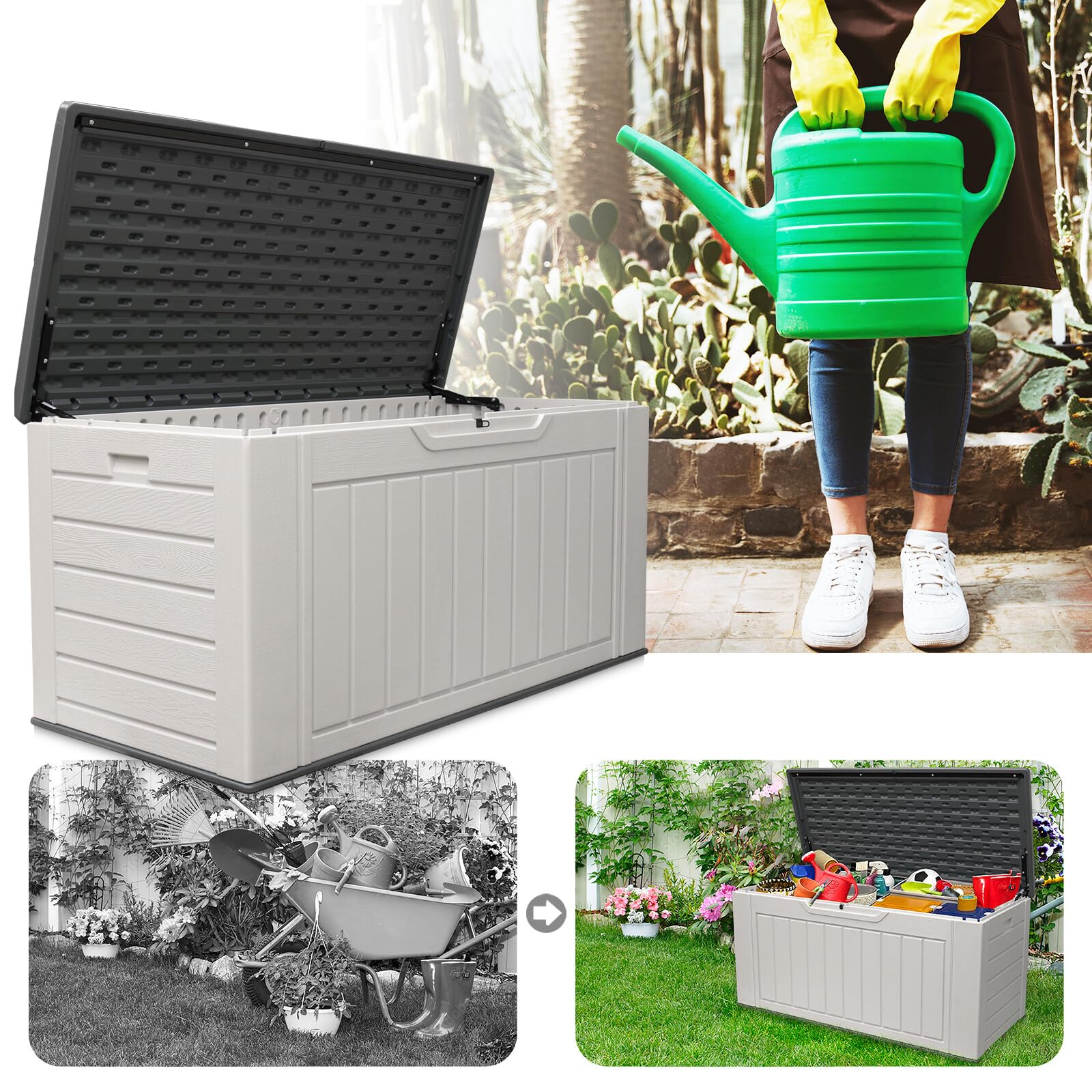 150 Gallon Outdoor Storage Box - Waterproof Resin Deck Box with Lock - Large Patio Storage Container for Furniture, Cushions, Garden Tools & Pool Supplies - White - Perfect for Backyard, Deck & Poolside Organization