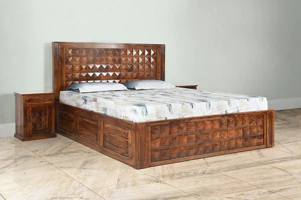 Premium Diamond Indian Sheesham Wood King Size Bed Frame - Rich Brown Finish (109