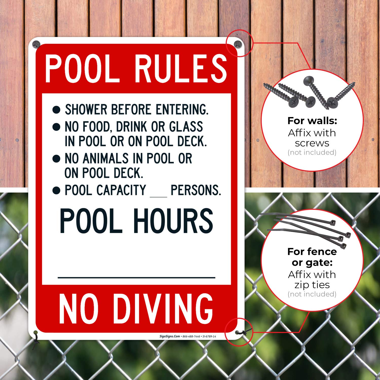 Rust-Free Sigo Signs Pool Rules Sign (SI6789) - .040 Aluminum, Fade Resistant, 10x14 Inches - Perfect for Indoor & Outdoor Pools, Spas, and Community Recreation Areas - Made in USA