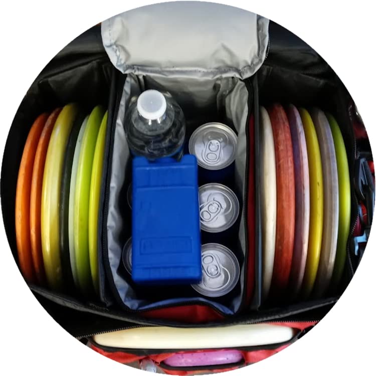Disc Golf Cooler Backpack Bag - 13 to 22 Disc Capacity with Removable Insulated Cooler for 6-Pack, Adjustable Straps, Perfect for Tournaments & Outdoor Adventures (Red)