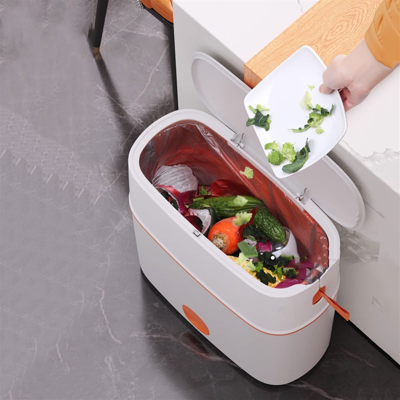 TOMYEUS 15L Stainless Steel Trash Can with Lid - Modern Luxury Narrow Garbage Bin for Bathroom, Kitchen, Living Room - Odor Control & Space Saving Design - Perfect for Small Spaces & Home Decor (White)