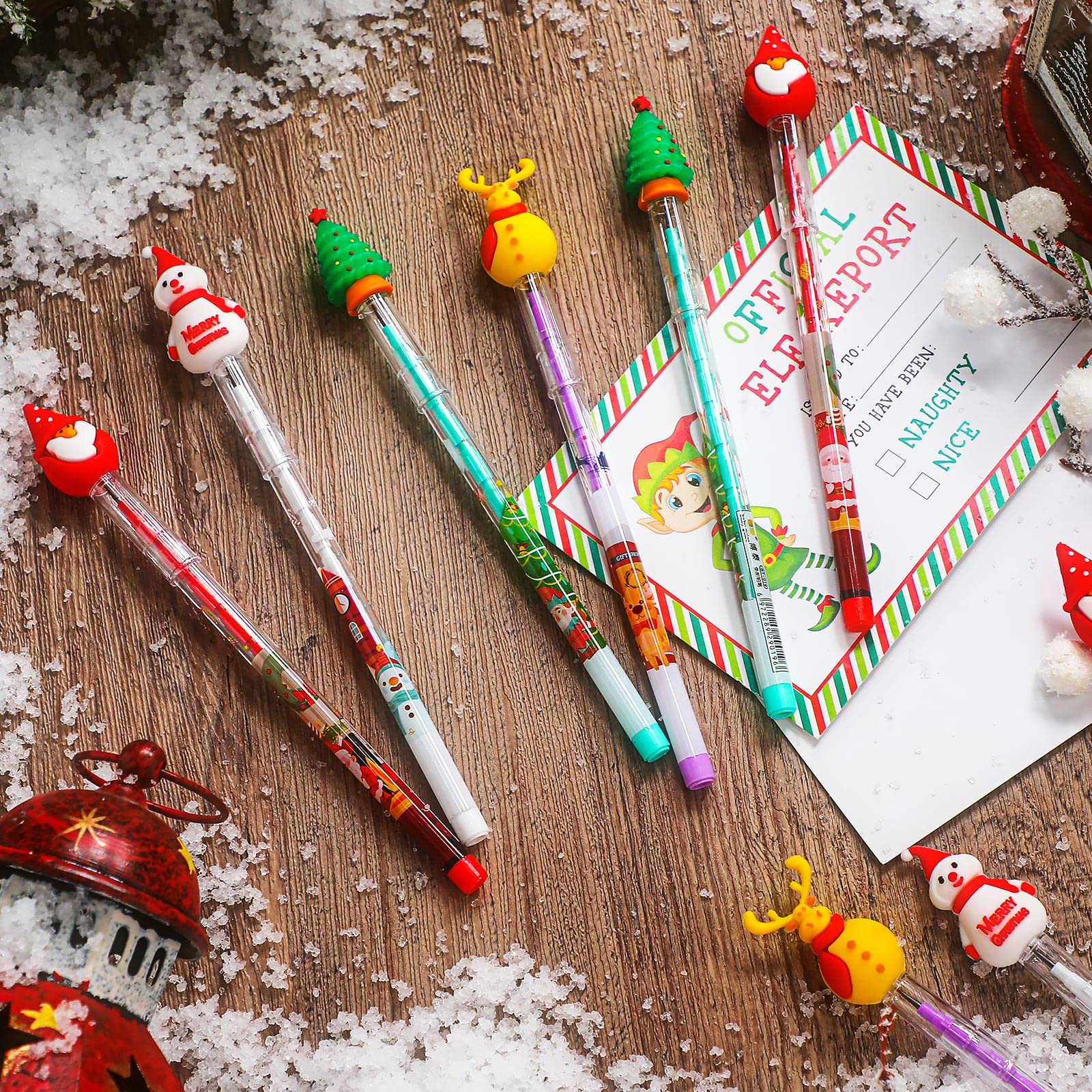 12 Pack Christmas Pencils - Stackable Push Pencils with Santa, Xmas Tree, Deer & Snowman Designs - Perfect for School Parties, Classroom Rewards & New Year Gifts - Fun Holiday Writing Supplies for Kids