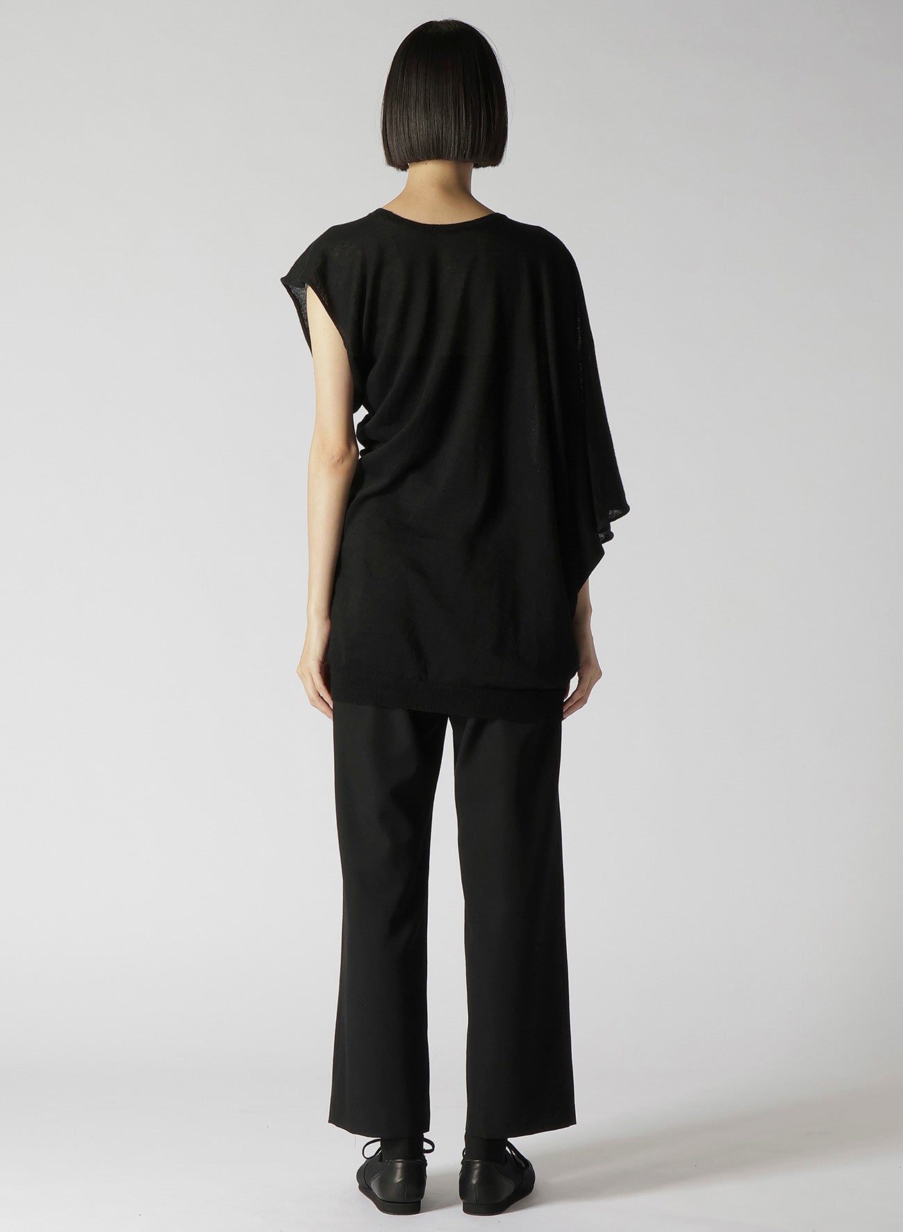 14G1P Low Tension Plain Stitch Drape Detail Short Sleeve Pullover Sweater - Casual Comfort Wear for Everyday Outfits & Layering