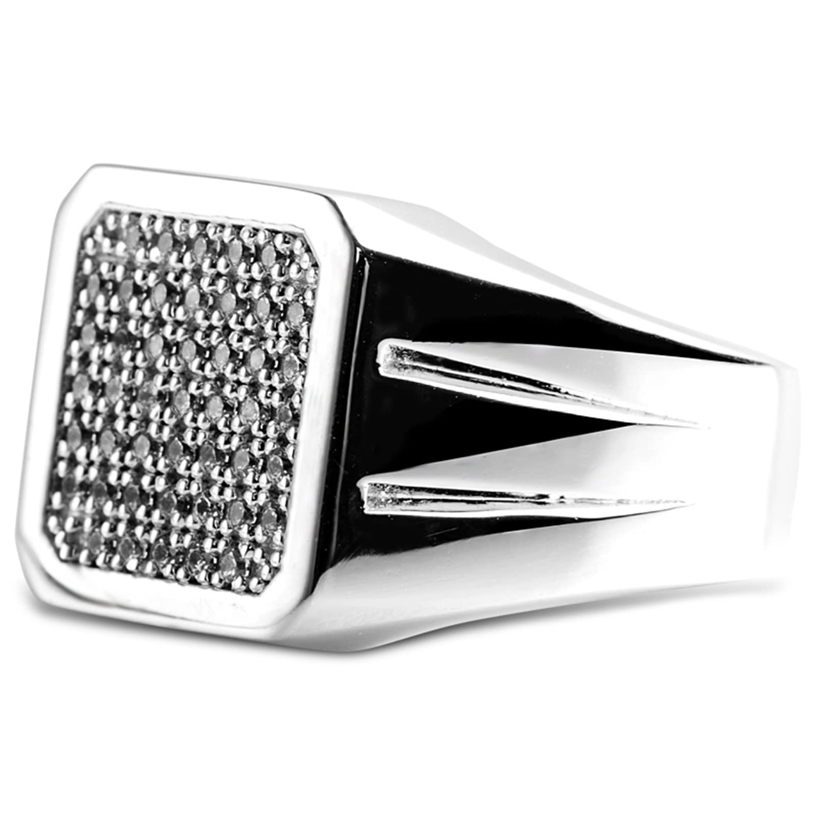 925 Sterling Silver Men's Signet Ring with Cubic Zirconia - Classic Engraved Wedding Band for Him, Engagement Promise Ring for Boyfriend, Husband & Father (Sizes 7.5-11) - Perfect for Anniversaries, Proposals & Special Occasions