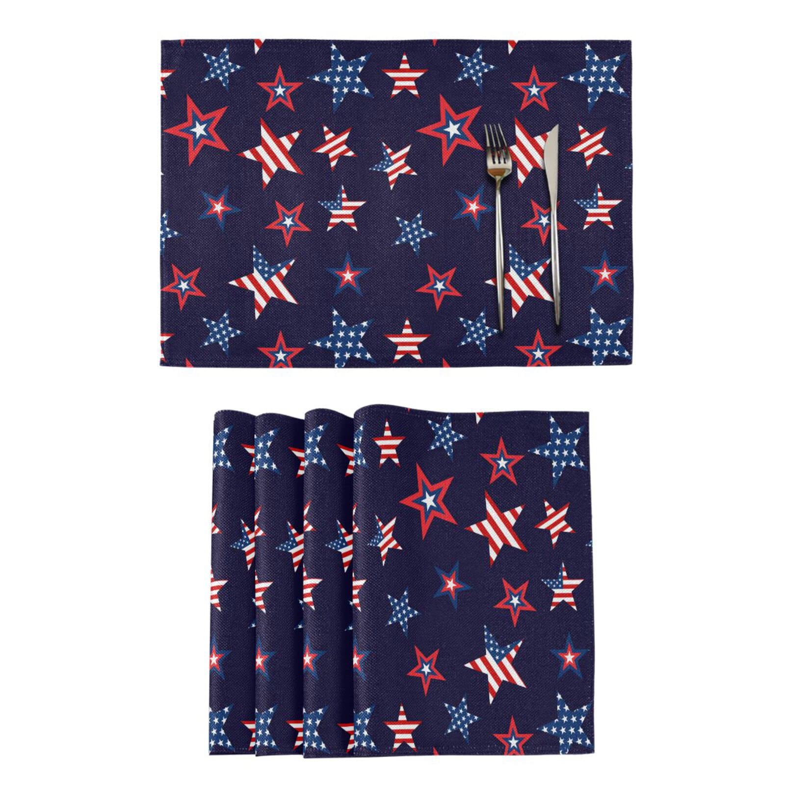 USA Flag Placemats Set of 4 - Patriotic American Stars Table Mats 12x18 Inch, Washable & Heat Resistant for Kitchen & Dining Table Decor | Perfect for 4th of July, Memorial Day & Everyday American Pride