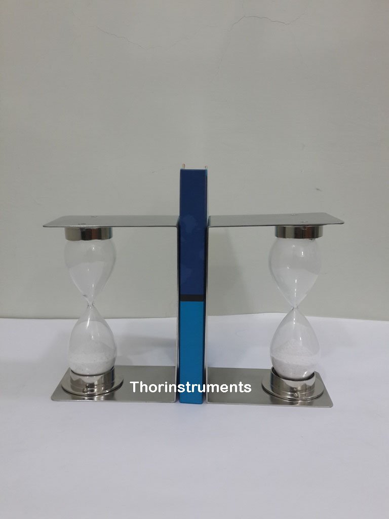Vintage Nautical Chrome Sand Timer Bookends - Rustic Home Decor for Office, Living Room & Bookshelf - Unique Collectible Gift for Beach & Sea Lovers