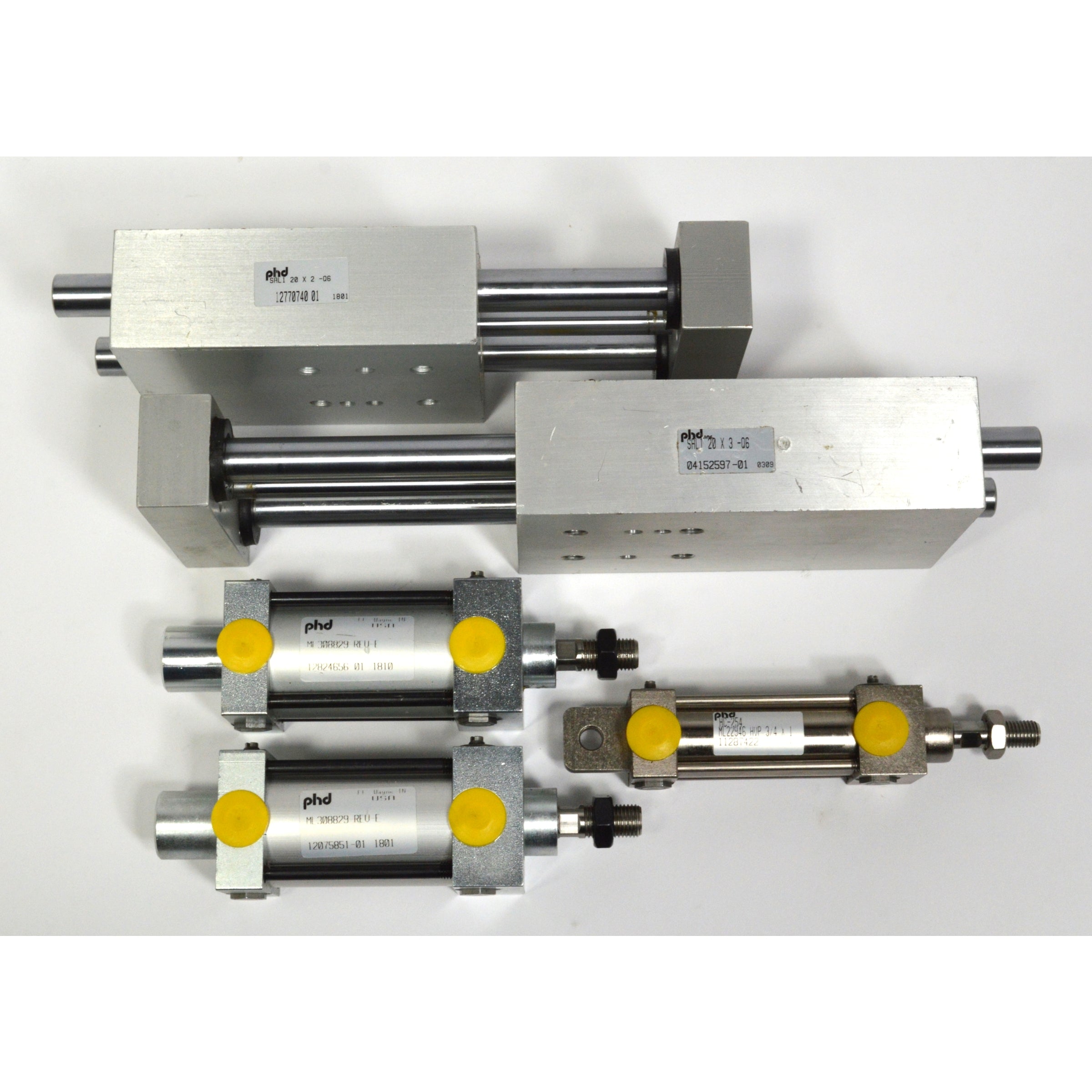 New PNEUMATIC CYLINDER Lot of 5 PHD Air Cylinders - 2 Dual SAL1 20X3 & 20X2 Q6 - Perfect for Industrial Automation & Machinery Applications