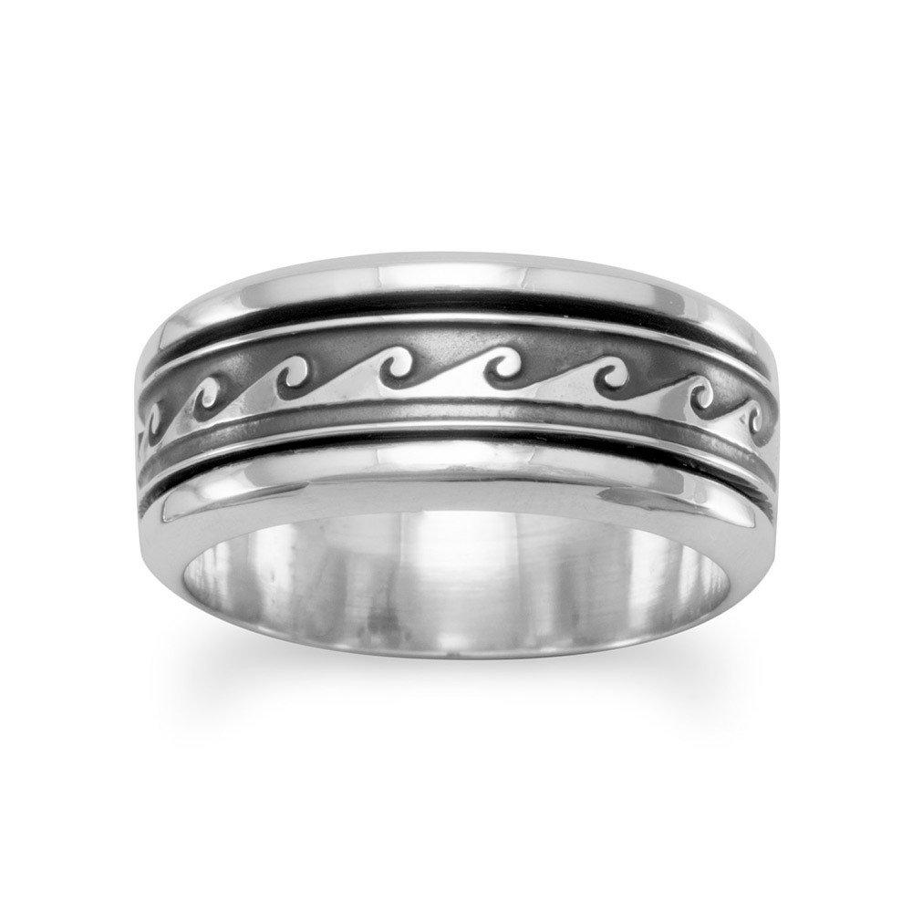 Handmade Antiqued Sterling Silver Spin Ring with Wave Design for Men & Women – Perfect for Gifts, Weddings, and Everyday Wear