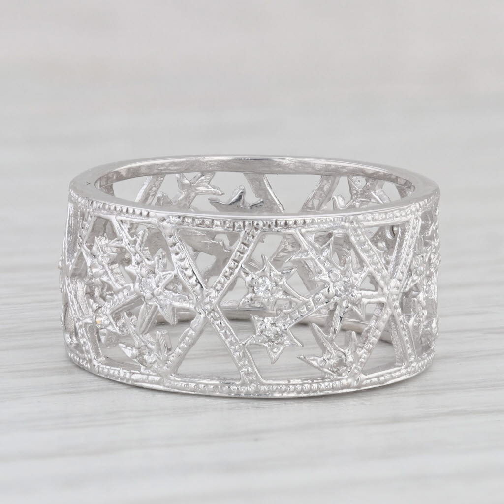0.12 Carat Diamond Star Openwork Ring - 14K White Gold Size 7.75 Wedding Band - Perfect for Engagement, Anniversary & Romantic Gifts