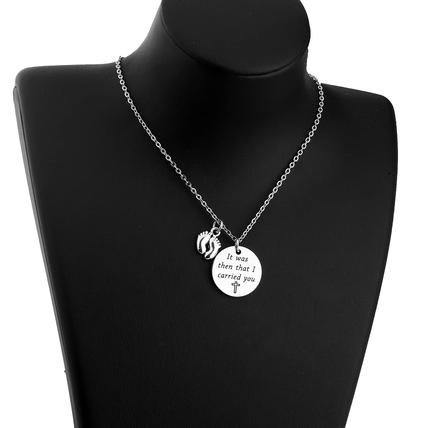 FUSTMW Christian Jewelry - 'It Was Then That I Carried You' Poem Necklace, Religious Gift for Women, Inspirational Faith-Based Present for Baptism, Confirmation & Daily Encouragement