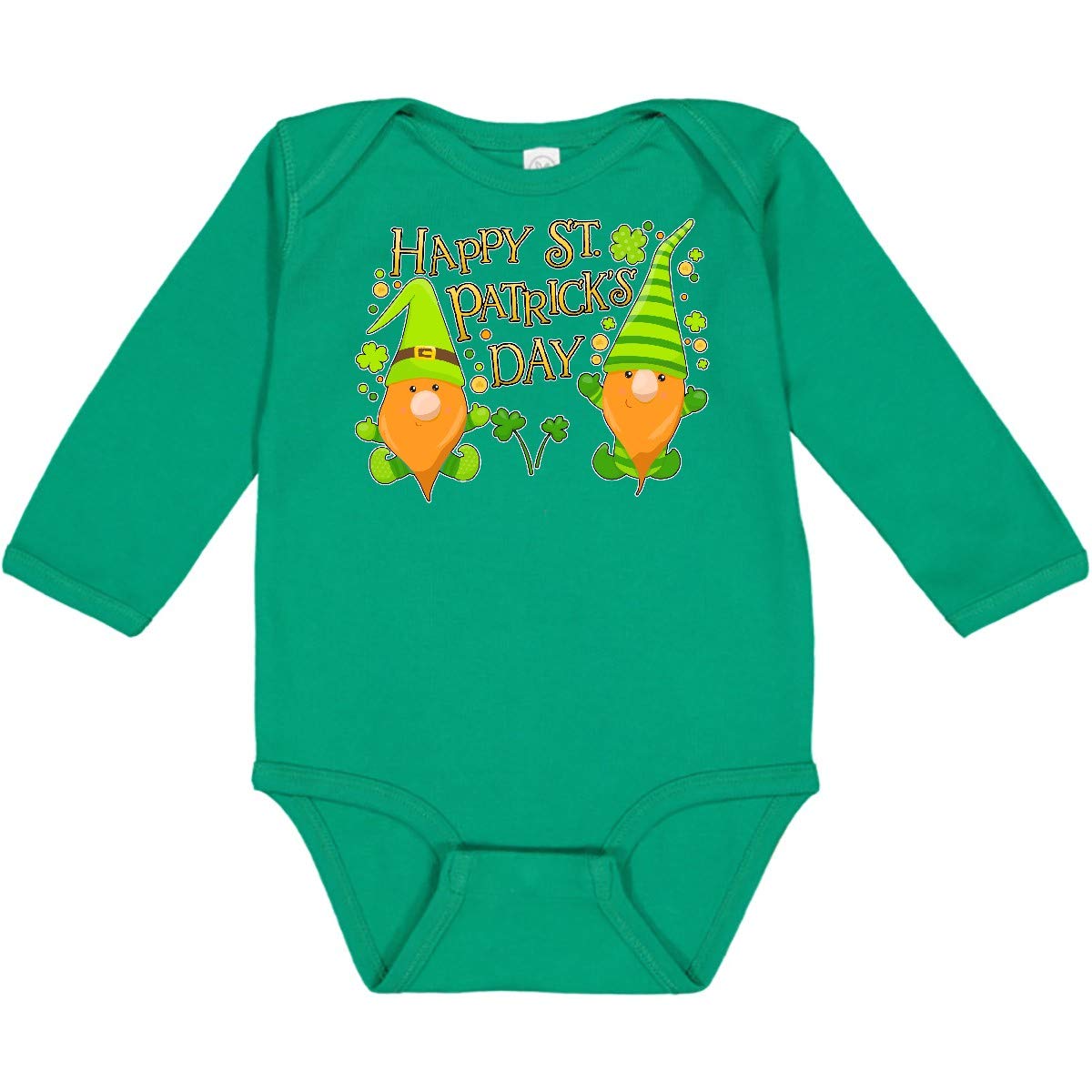 Inktastic Happy St. Patrick's Day Gnome & Clover Long Sleeve Baby Bodysuit - Cute Irish-Themed Outfit for Infants, Perfect for St. Patrick's Day Celebrations & Photo Shoots