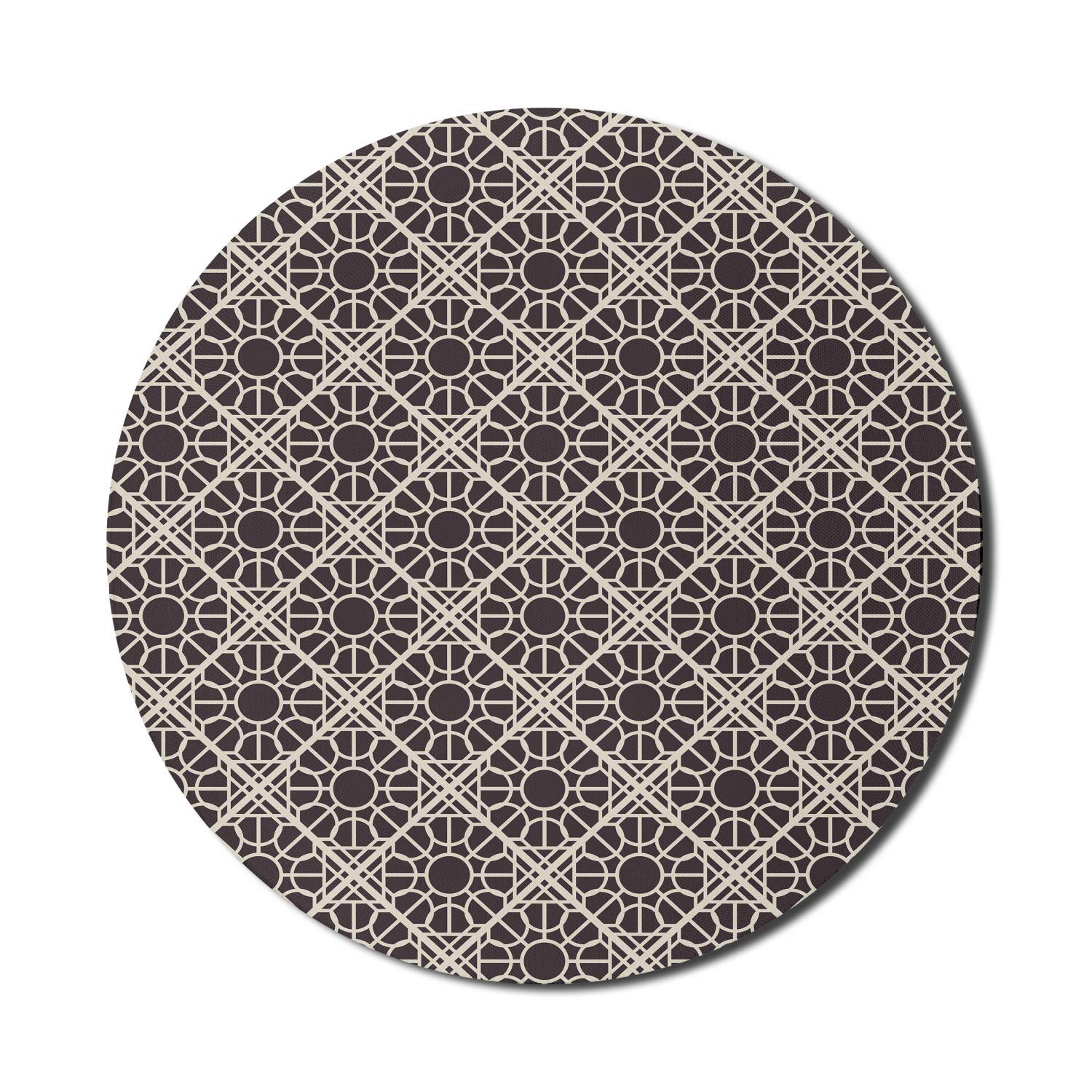 Ambesonne Ethnic Mouse Pad - Traditional Lacy Geometric Circles Boho Oriental Design, Non-Slip Thick Rubber Gaming Mousepad, 8 Inch Round Computer Mouse Mat in Seal Brown & Ivory - Perfect for Office, Home & Gaming Setup