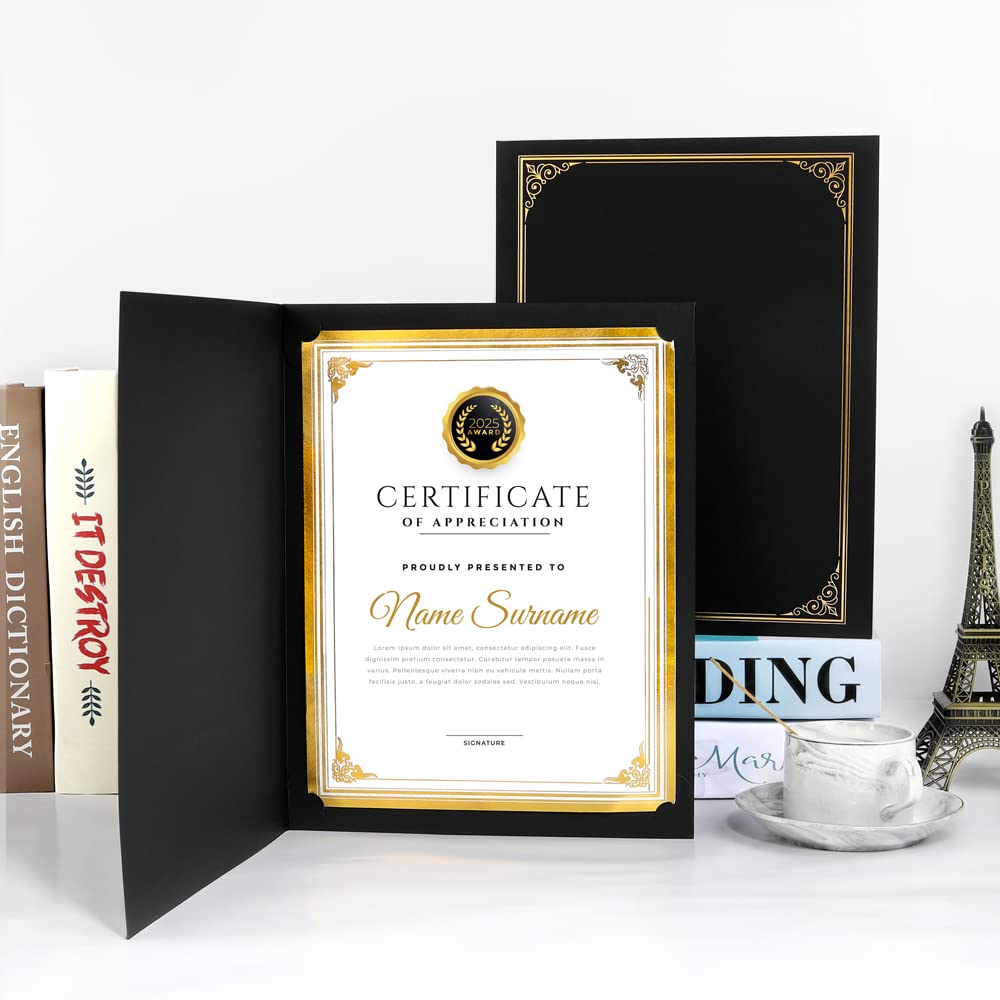 Premium SUNEE Certificate Holders (30-Pack, Black) - Gold Foil Border Diploma Covers for 8.5x11 Letter Size Documents, Certificates & Cardstock | Perfect for Graduations, Awards & Professional Presentations