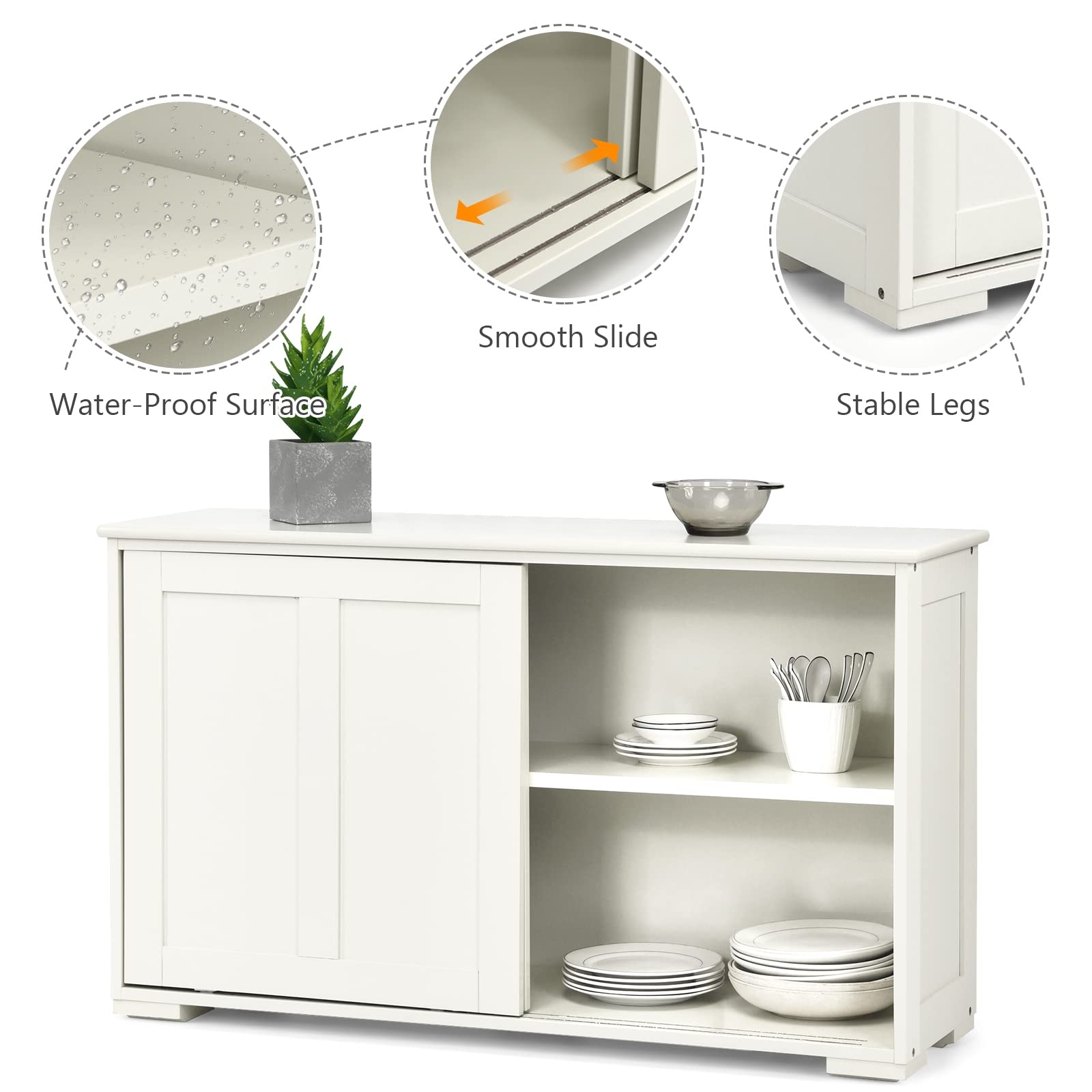 Stackable Wooden Storage Cabinet with Sliding Doors - Cream White Kitchen Buffet Sideboard for Dining Room & Living Room Organization | Perfect for Home, Office & Small Space Storage Solutions