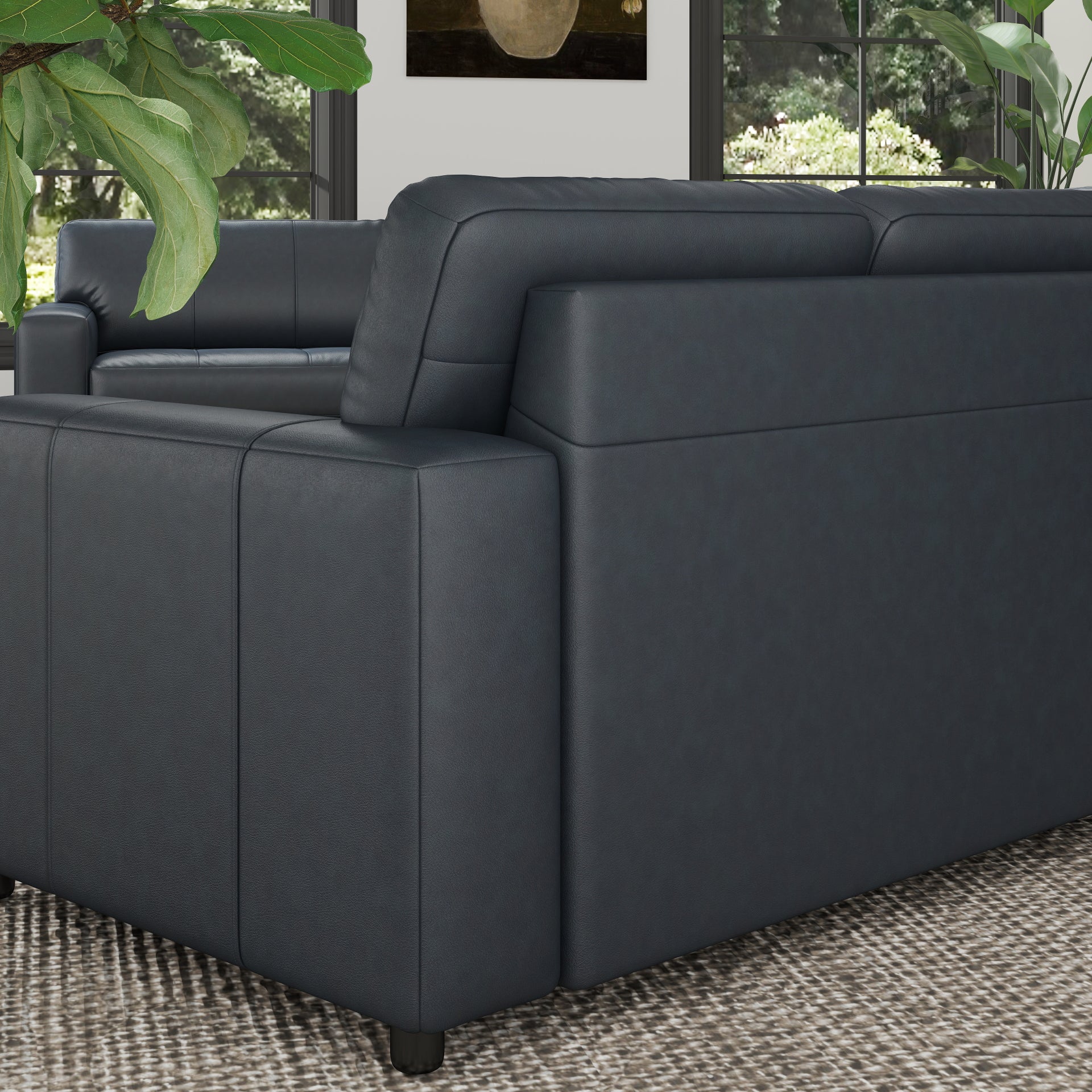 Roundhill Furniture Sakan Genuine Leather Upholstered Loveseat Sofa - Modern Two-Seater for Living Room, Lounge & Office