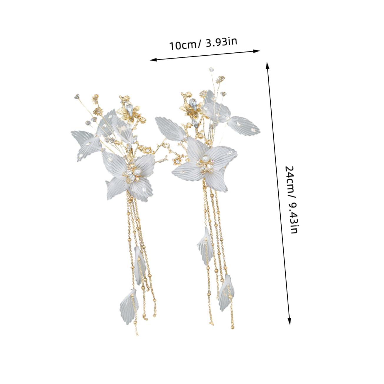 2Pcs Elegant Rhinestone Flower Hair Clips with Tassel - Chinese Style Fairy Headwear for Women & Girls - Bridal Hair Accessories (White) | Perfect for Weddings, Parties & Special Occasions