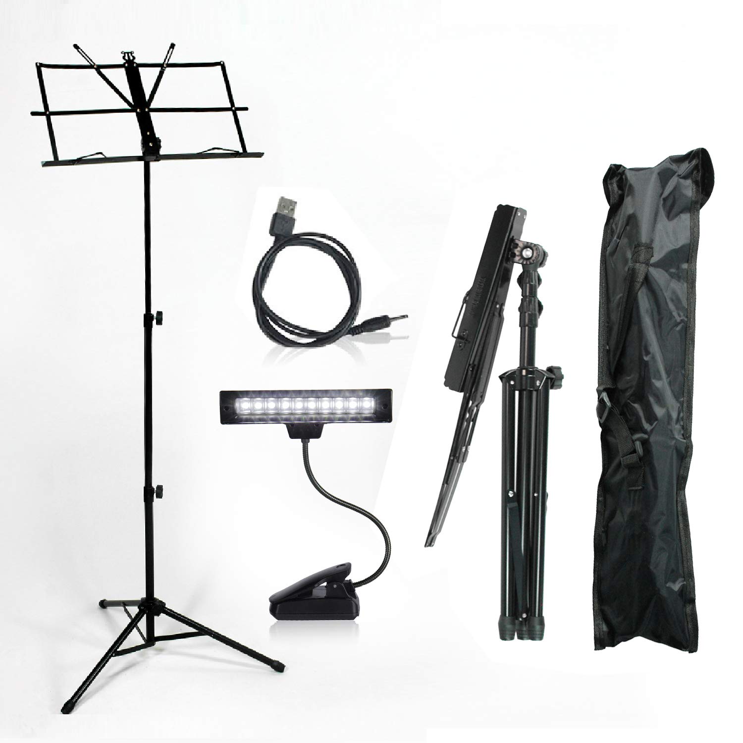 PARTYSAVING LimoMusic Folding Sheet Music Stand with Adjustable Height, Clip-on LED Light & Carrying Bag - Perfect for Piano, Violin, Choir Practice & Outdoor Performances (Model APL2225)