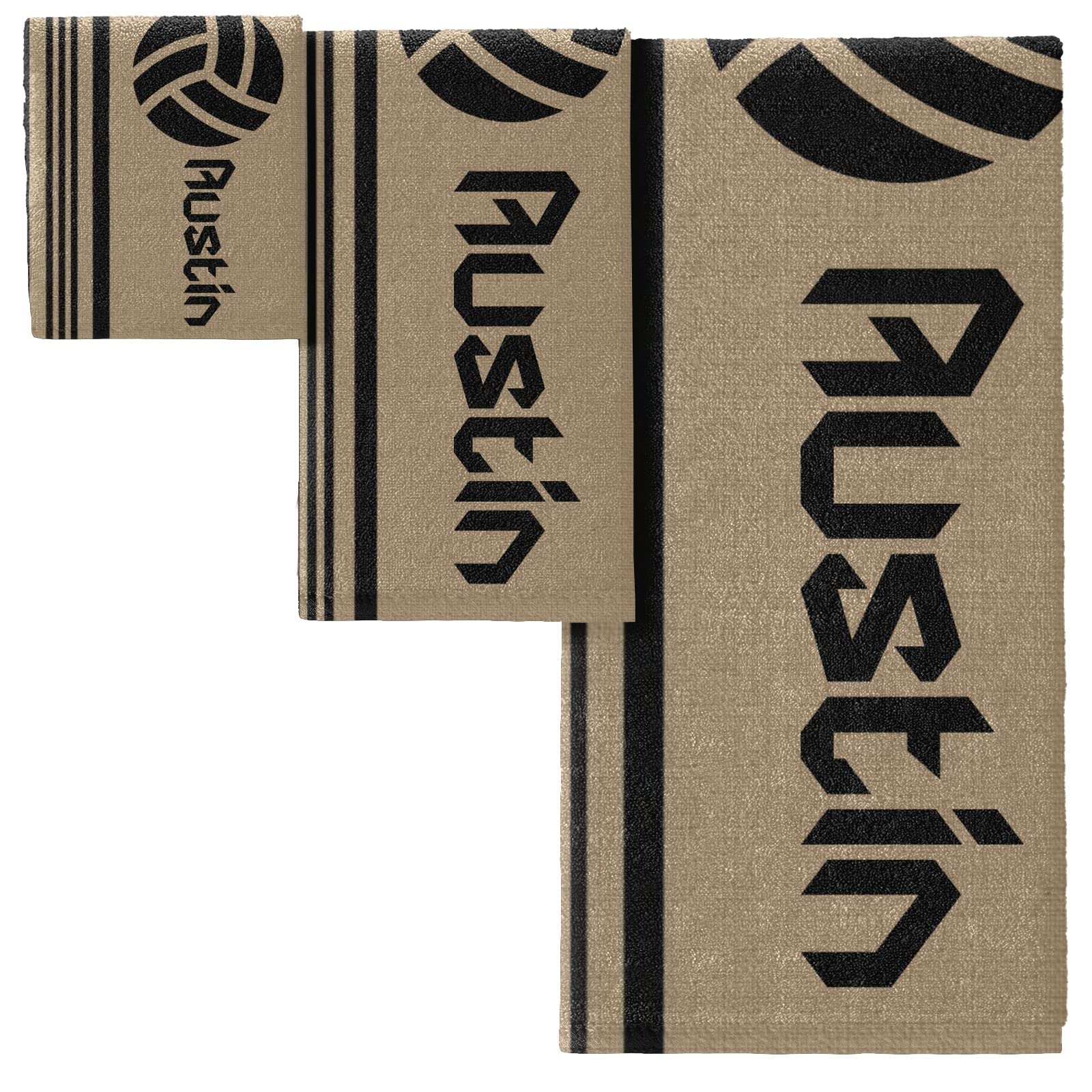 Custom Personalized Beach Towels Set of 3 - Quick Dry Striped Soccer Ball Design with Name - 1 Bath Towel, 1 Hand Towel & 1 Washcloth - Perfect for Pool, Beach, Gym & Bathroom Decor