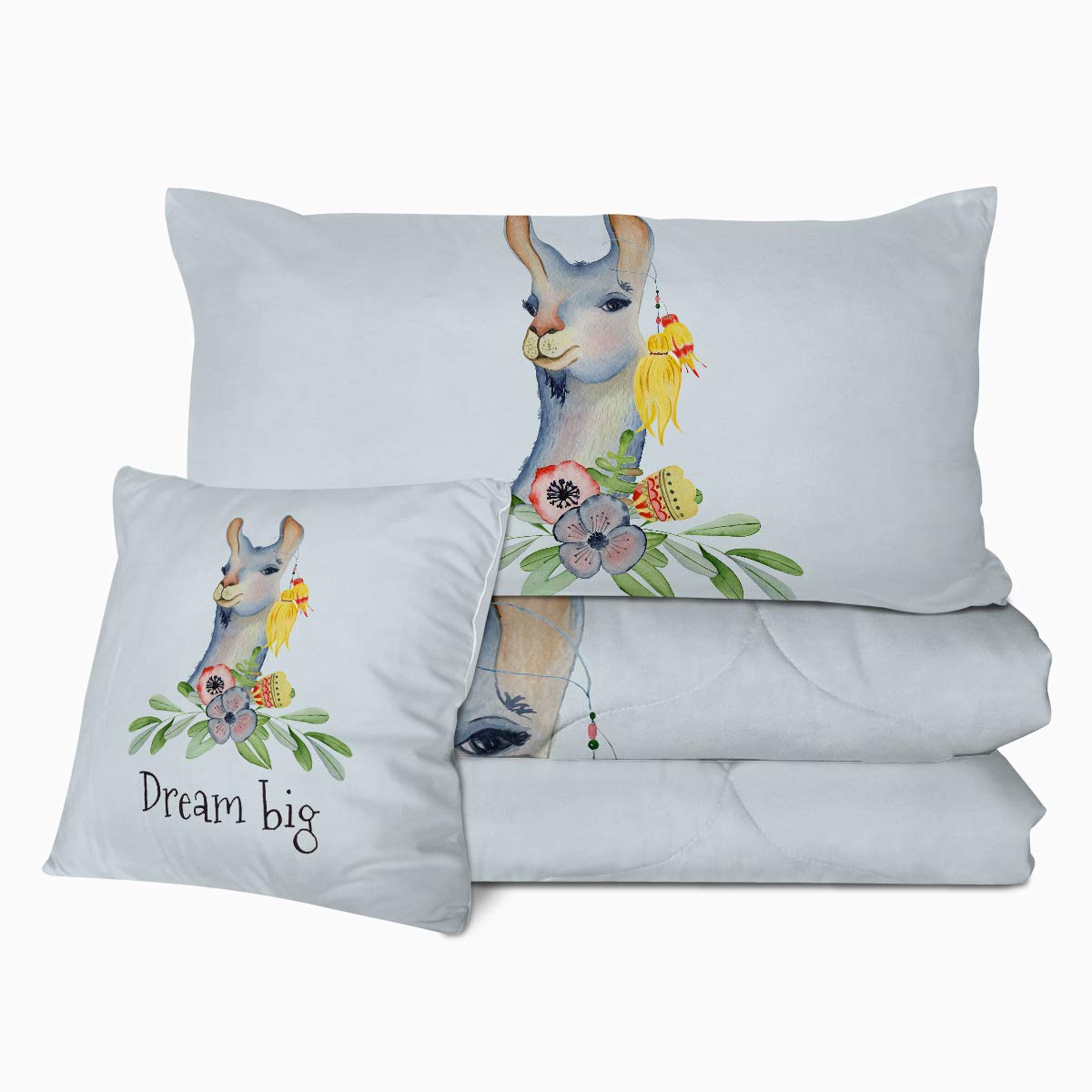 Sleepwish 4-Piece Llama Comforter Set Twin Size - Soft Alpaca Quilt Bedspread with 2 Pillow Shams & Cushion Cover - Cartoon Bedding for Teens & Kids - Perfect for Cozy Bedrooms, Dorm Rooms & Sleepovers