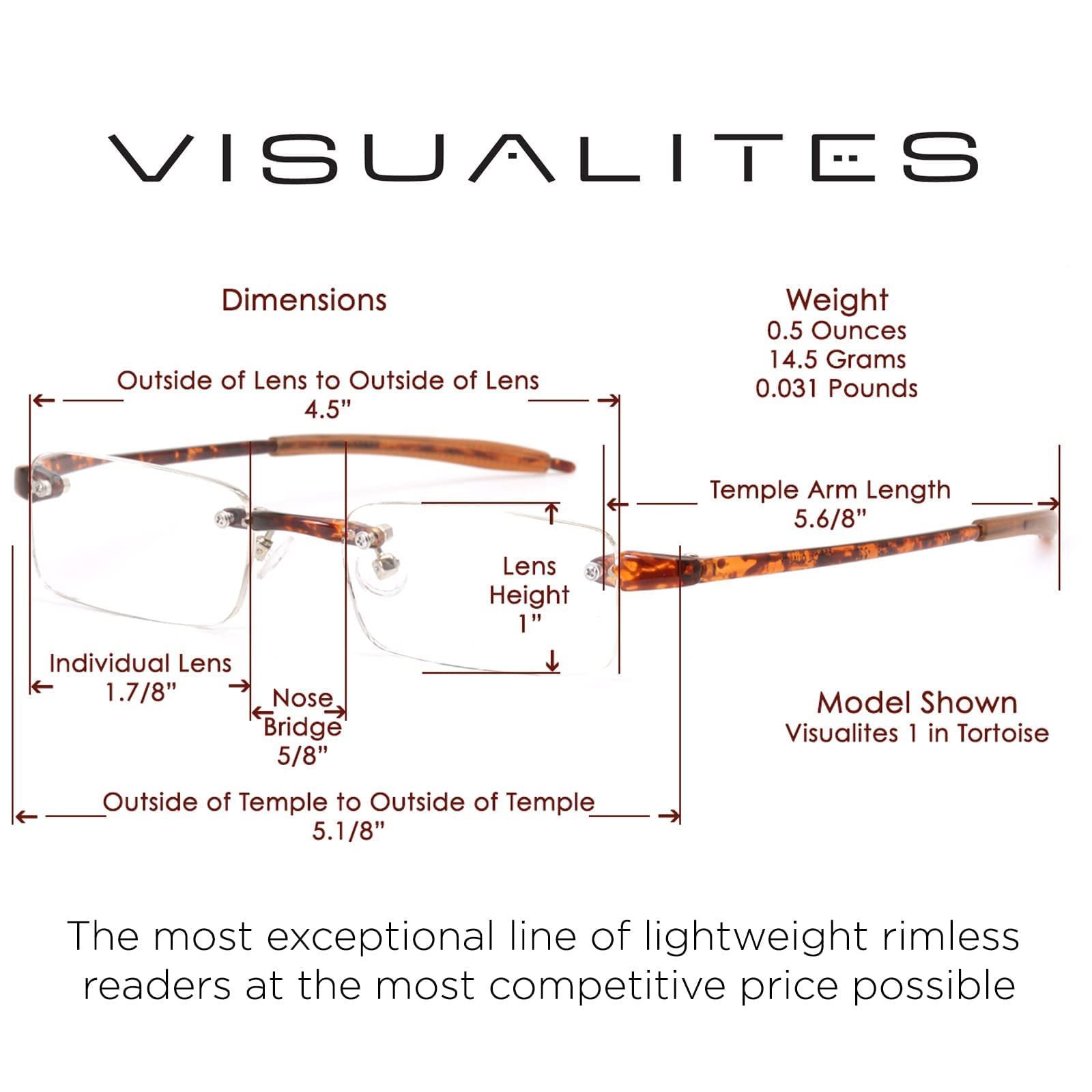 Lightweight Rimless Reading Glasses for Men and Women - VIS 1 Model - Perfect for Reading, Computer Work, and Daily Use
