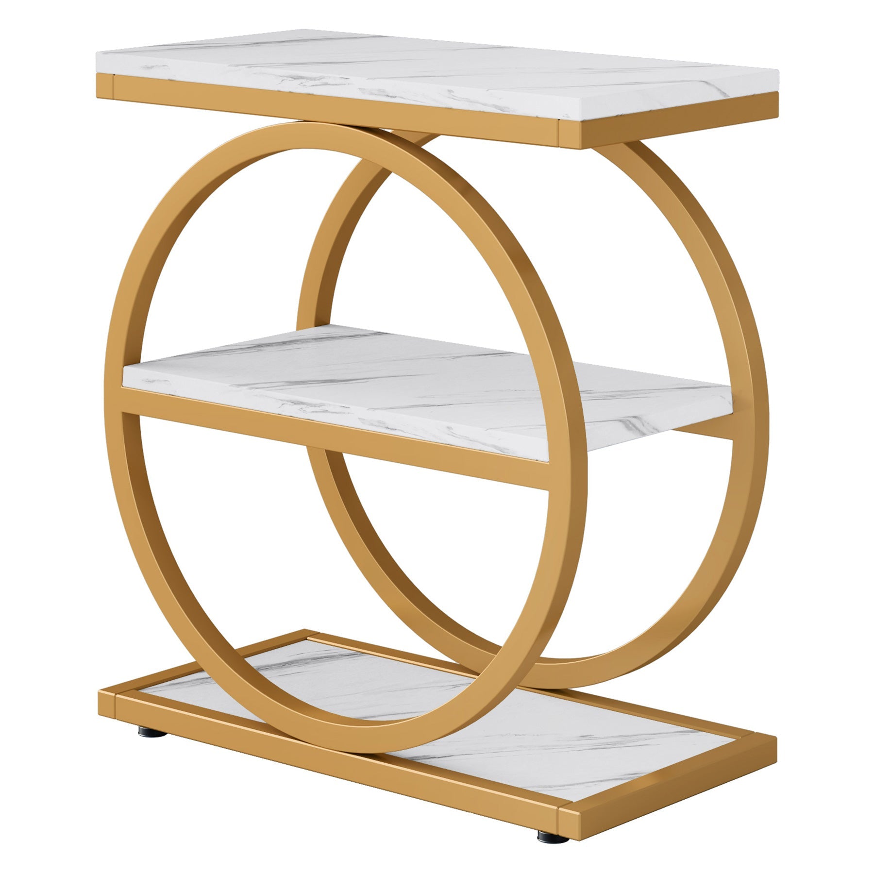 3-Tier Industrial End Table with Round Metal Frame - Stylish Sofa Side Table for Living Room, Bedroom, or Office - Perfect for Holding Books, Lamps, and Decor