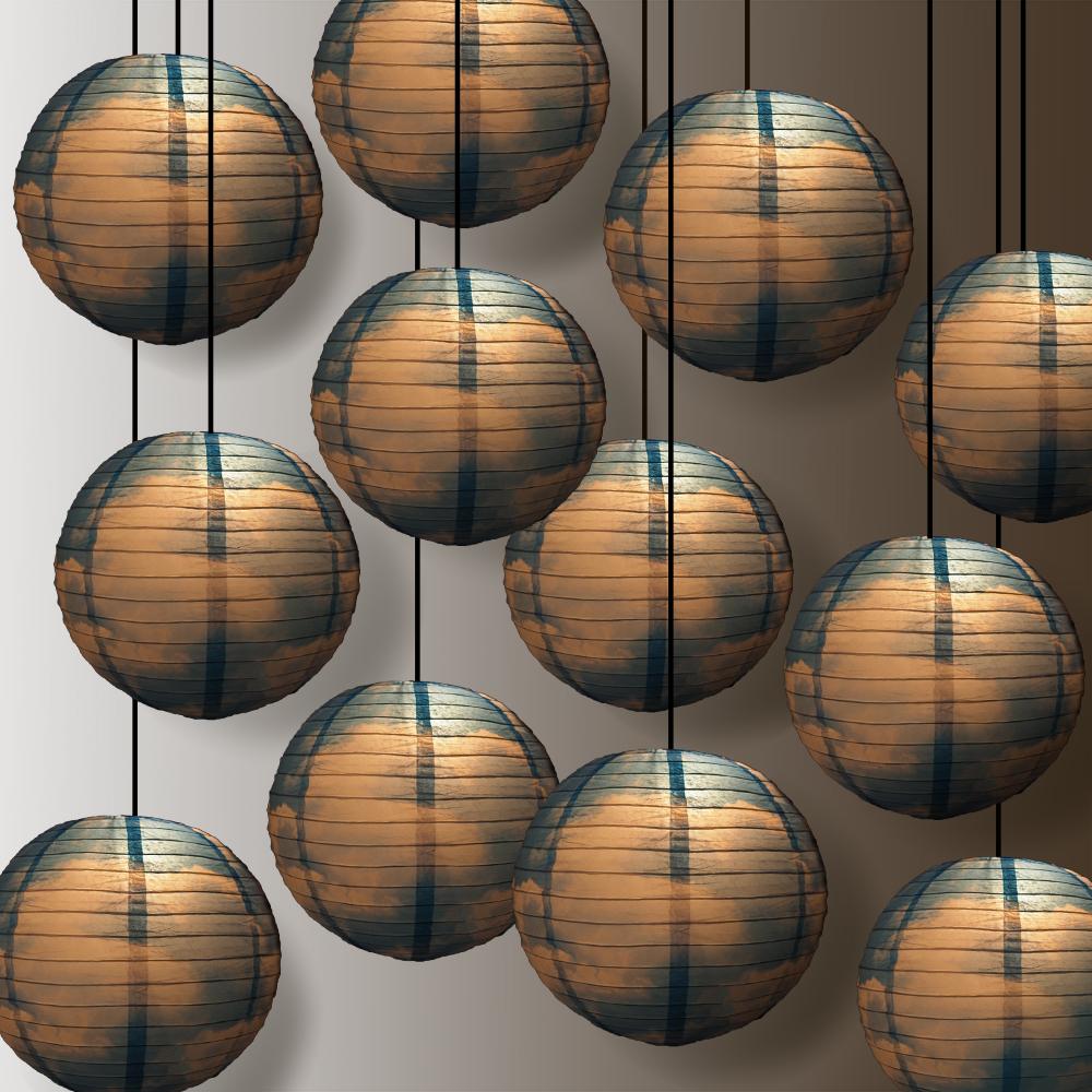 12 Pack 14 Inch Artisan Print Cotton Candy Clouds Paper Lanterns - Decorative Party Lights for Weddings, Baby Showers & Home Decor