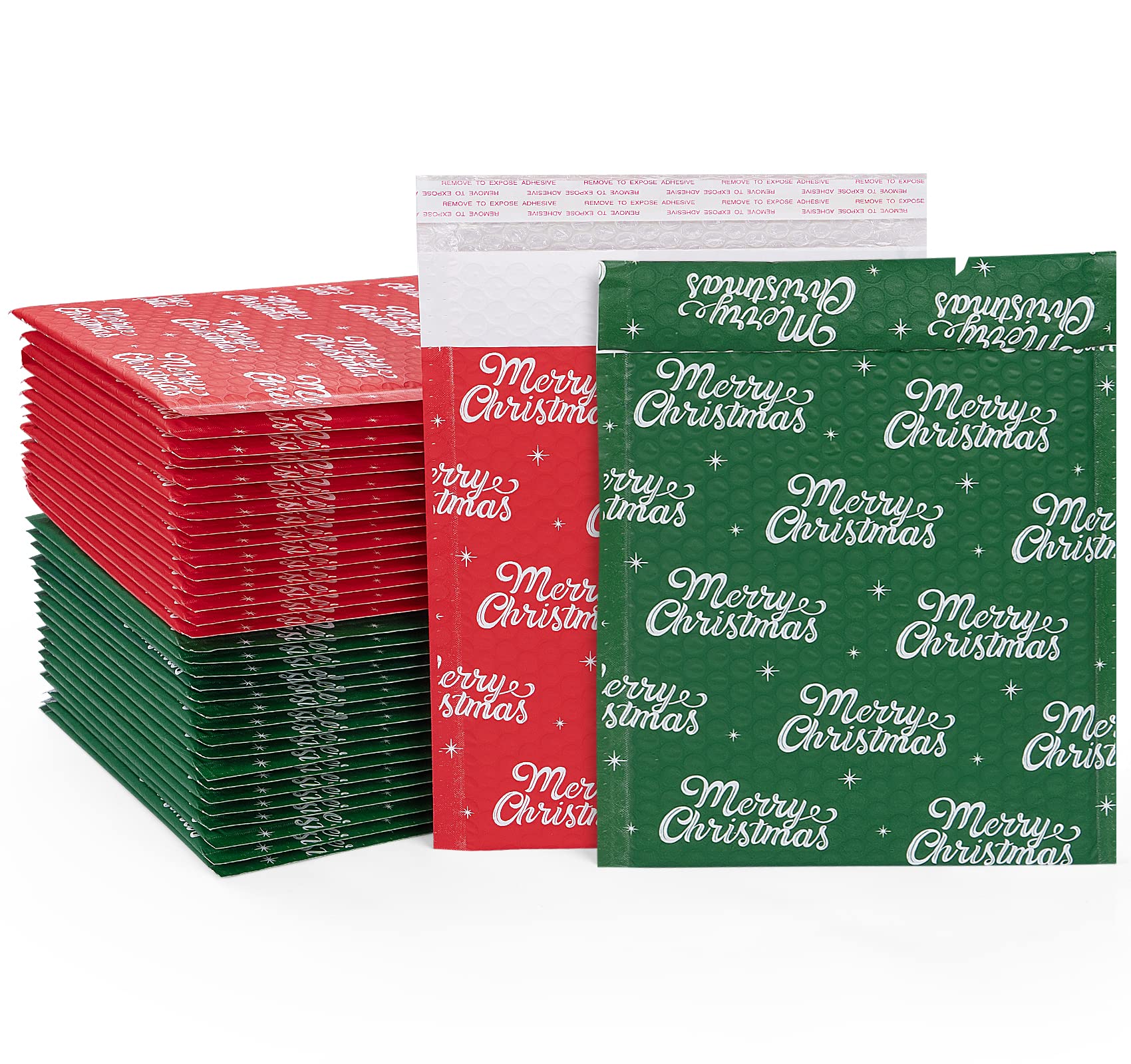 50PCS Christmas Bubble Mailers 7x9 Inch - A5 Self Seal Poly Padded Envelopes, Waterproof & Tear-Proof Shipping Bags for Mailing Clothes, Makeup, Gifts (Red & Green) - Perfect for Holiday Shipping, Ecommerce Packaging & Festive Gift Wrapping