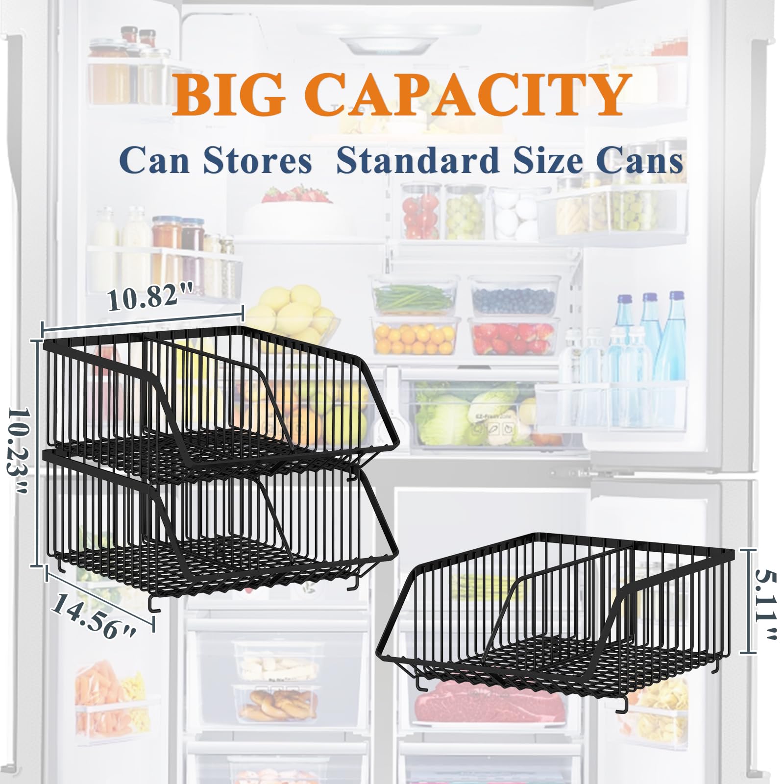 GILLAS 2-Pack Stackable Refrigerator Soda Can Organizer with Dividers - Black | Space-Saving Beverage Storage Rack for Canned Food & Drinks | Perfect for Fridge, Kitchen, Pantry Organization | Ideal for Parties, BBQs & Home Use