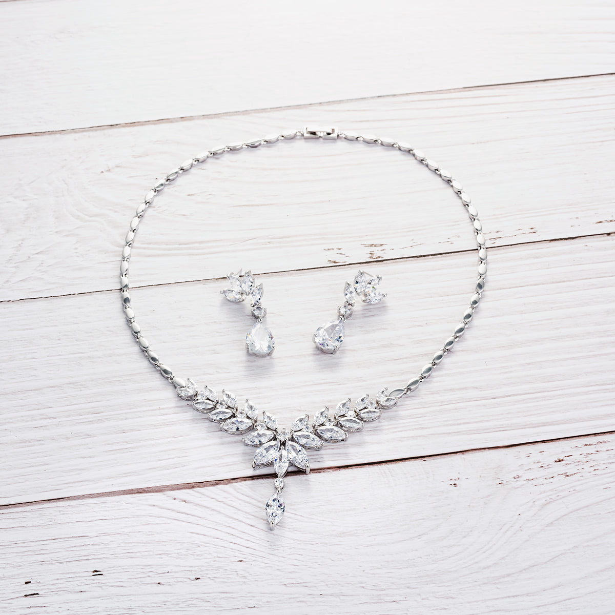 5A Cubic Zirconia Bridal Jewelry Set - Wedding Necklace & Earrings for Bride (CN10003) | Perfect for Weddings, Anniversaries & Special Occasions