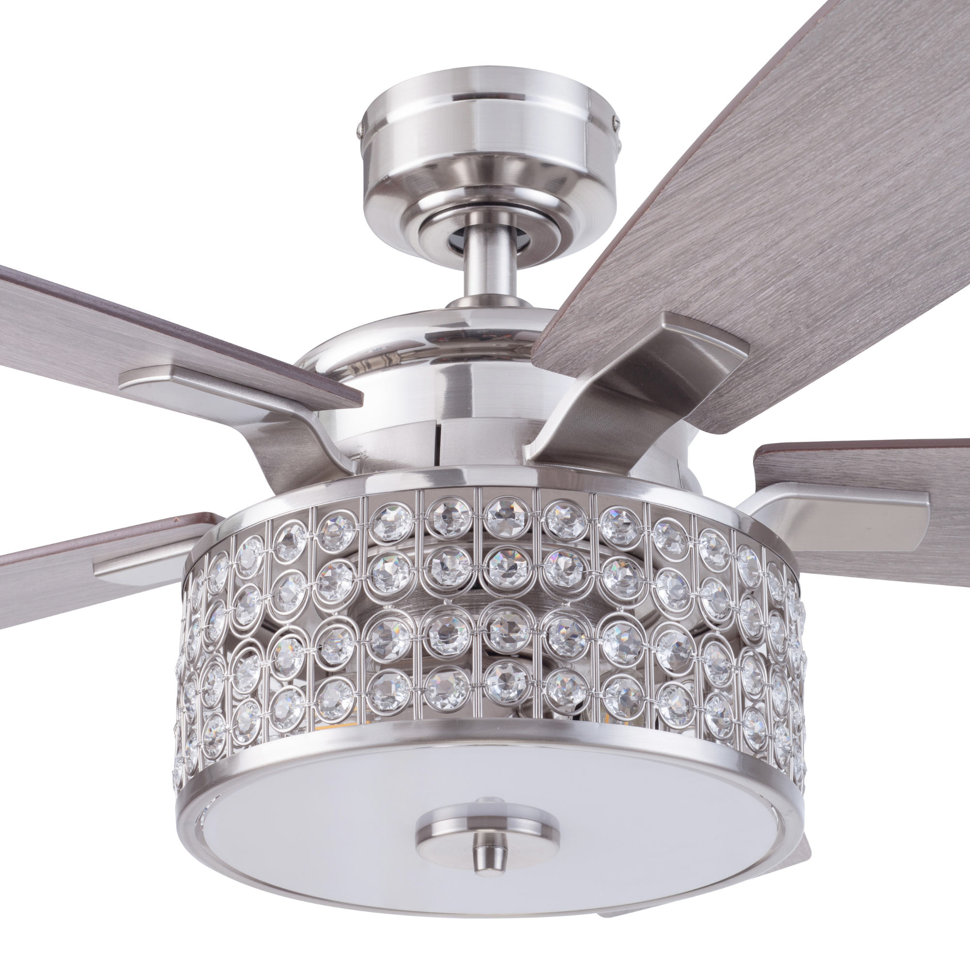 52 Inch Lanissa Crystal Glass Chandelier with Remote Control - Brushed Nickel Finish, Quick Attach™ Ceiling Fan Kit for Living Room, Dining Room & Bedroom Lighting