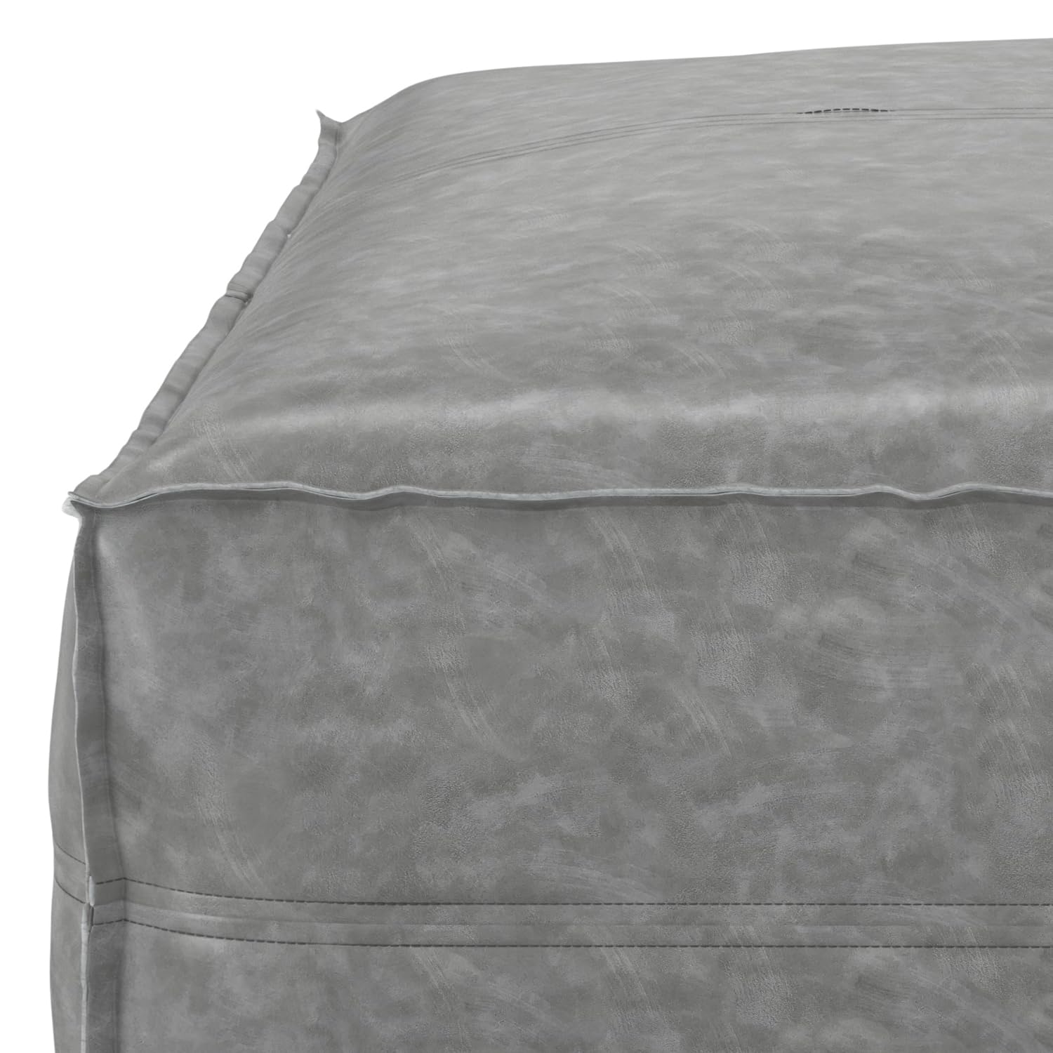 SIMPLIHOME Brody Boho Square Pouf Ottoman - Distressed Grey Vegan Faux Leather Footrest Stool | Perfect for Living Room, Bedroom, Nursery & Kids Room Decor | Cozy Seating & Stylish Home Accent