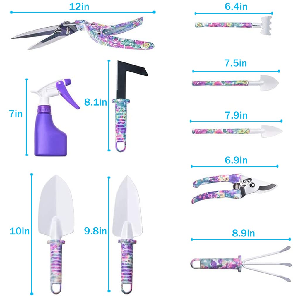 Premium Gardening Tools Set for Women - 10-Piece Purple Hand Tools with Carrying Case - Ideal for Home Gardening, Flower Pots, Trimming & Planting - Perfect Unique Gift for Garden Lovers (Outdoor/Indoor Use)