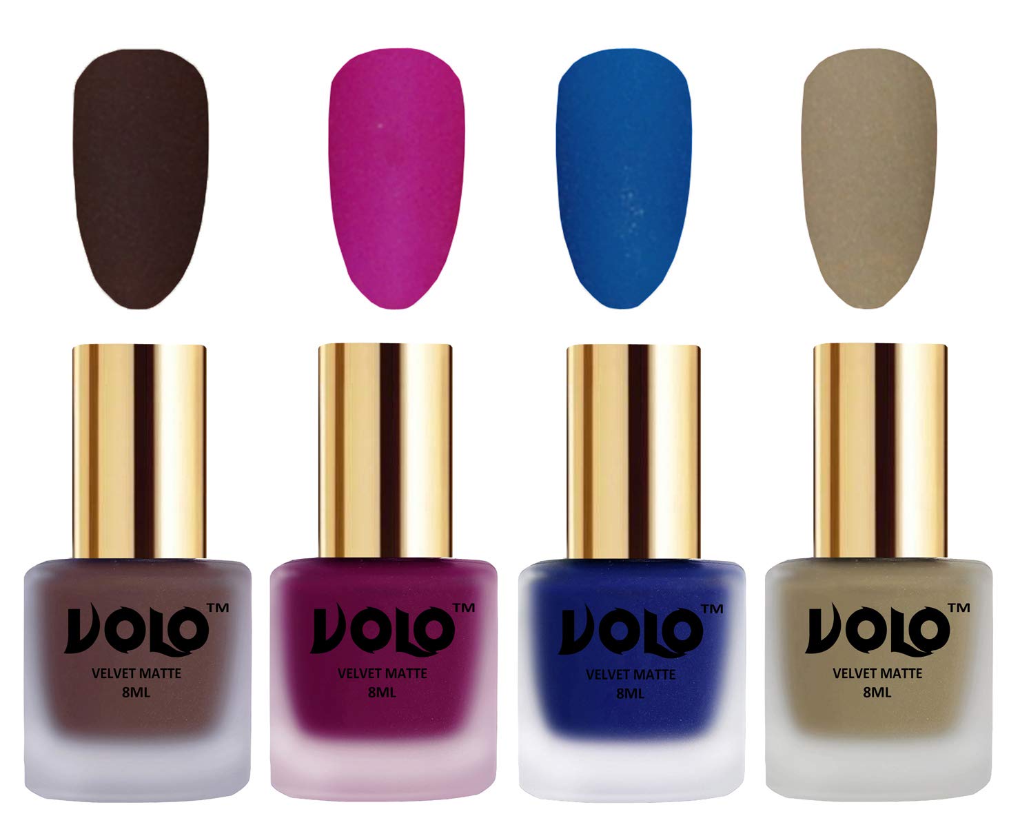 Volo Velvet Matte Nail Polish Set - 4 Pack (Chocolate Brown, Magenta, Blue, Sand Nude, 32ml Each) | Long Lasting, Non-Toxic Formula for Parties, Weddings & Special Occasions