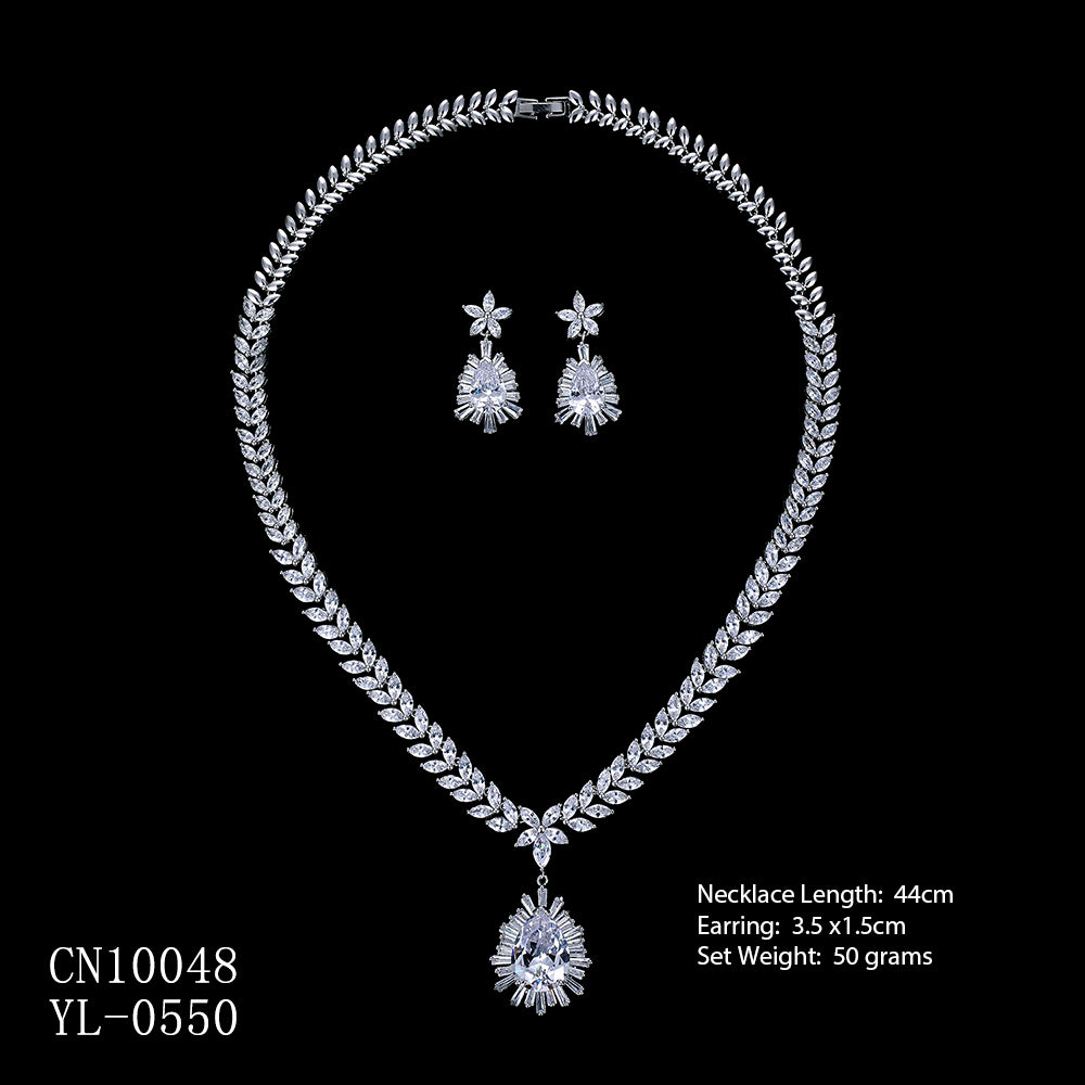 Cubic Zirconia Drop Necklace & Earrings Set for Women - Elegant Party Jewelry CN10048 | Perfect for Weddings, Prom, and Evening Events