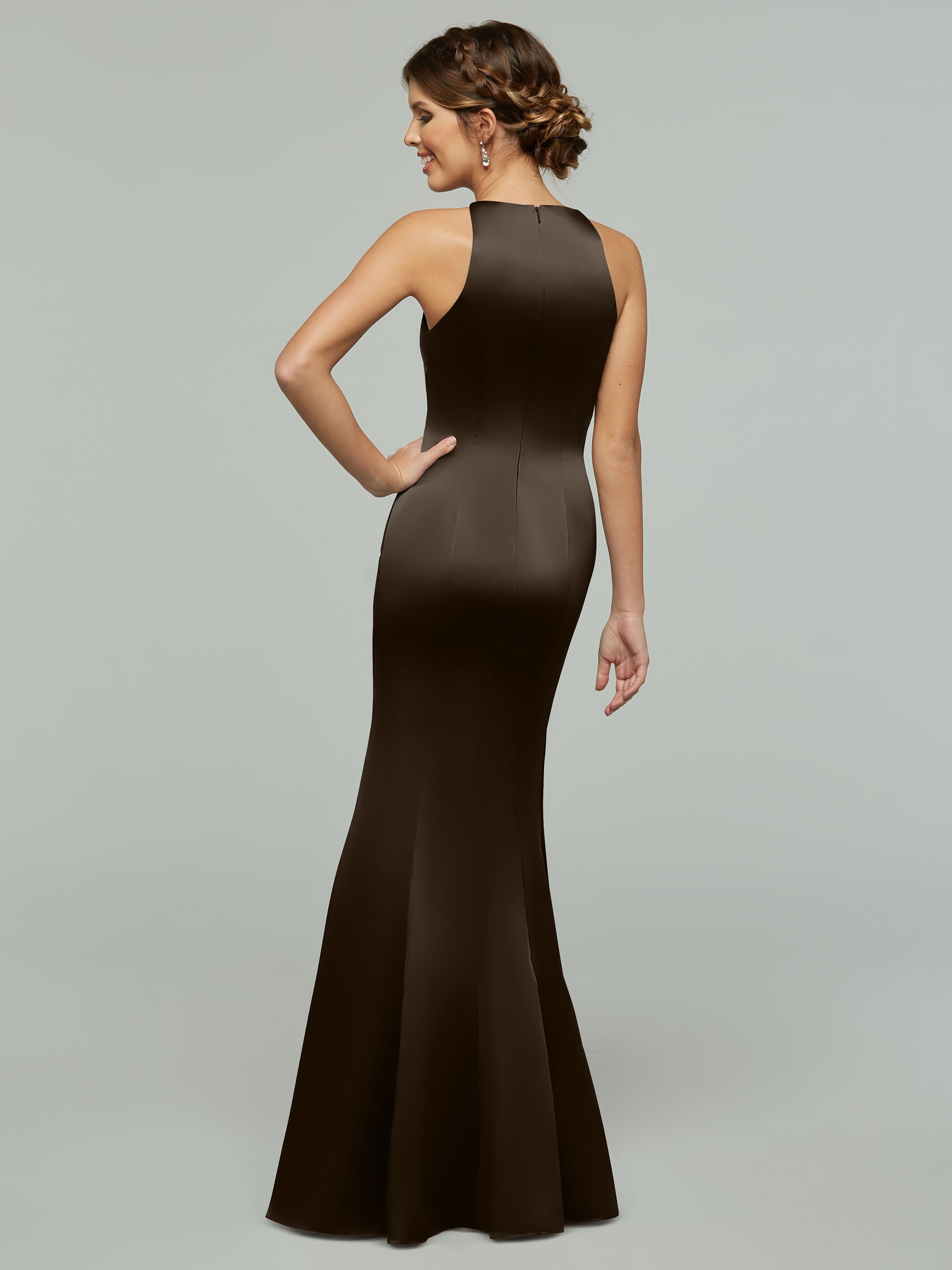 Elegant 80071 Mermaid Satin Bridesmaid Dress with Halter Neckline - Perfect for Weddings, Proms & Formal Events