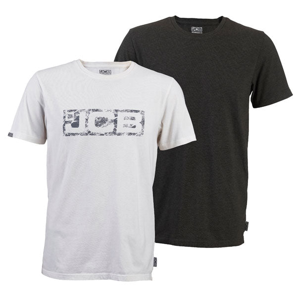JCB Essential Twin Pack Grey & White T-Shirts for Men - Comfortable Cotton Crewneck Tees for Casual Wear & Everyday Outfits