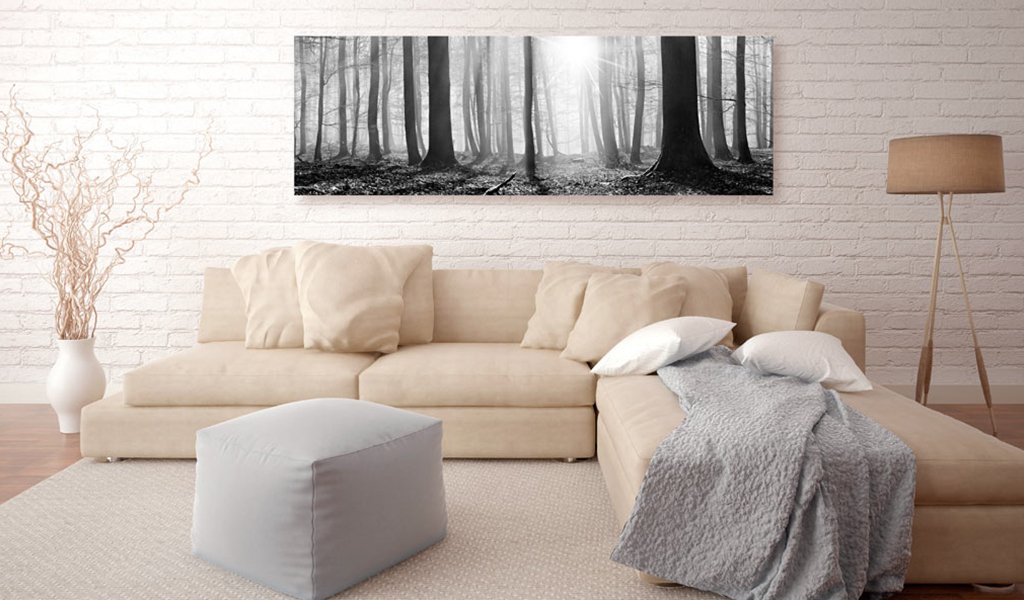 Artgeist Acoustic Canvas Wall Art Print - 53x18 inch Forest Landscape Soundproofing Picture with Acoustic Foam for Home & Office Decor | Black & White Nature Woods Artwork (Model: c-B-0235-b-a) - Perfect for Living Rooms, Bedrooms, and Studios